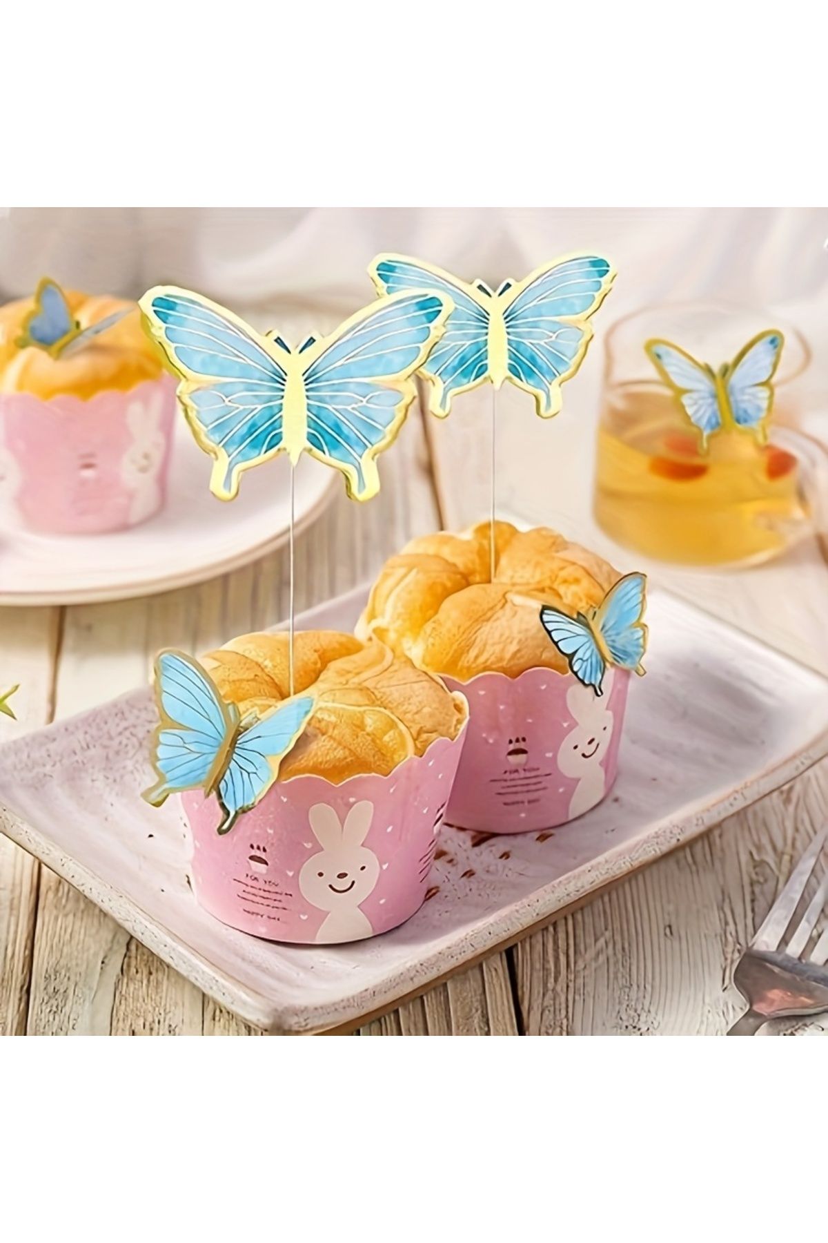 UVERTE 21 Adet Yeşil Kelebek Figür Pasta Süsü – Renkli 3D Kelebek Figürlü Pasta ve Dekor Süsü