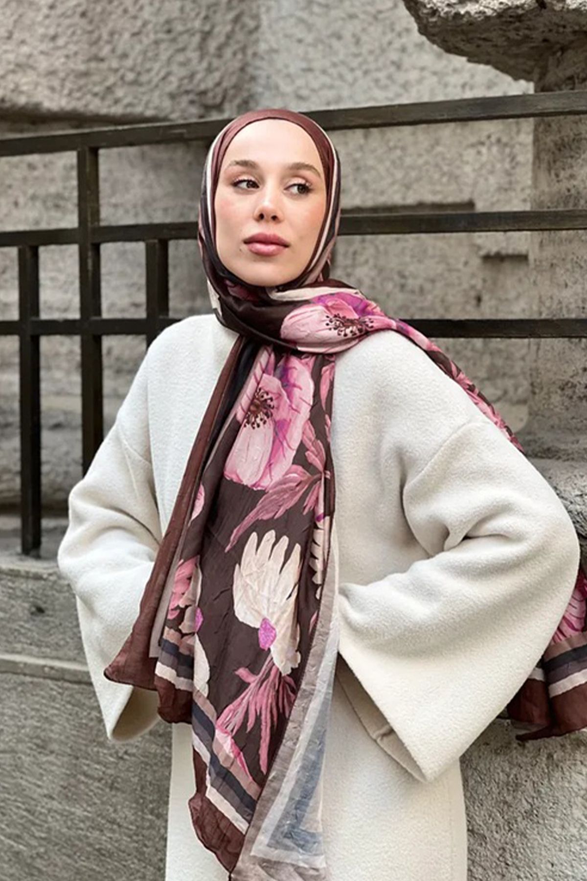 Tesettür Diyarı Margarit Desen Bambu Şal