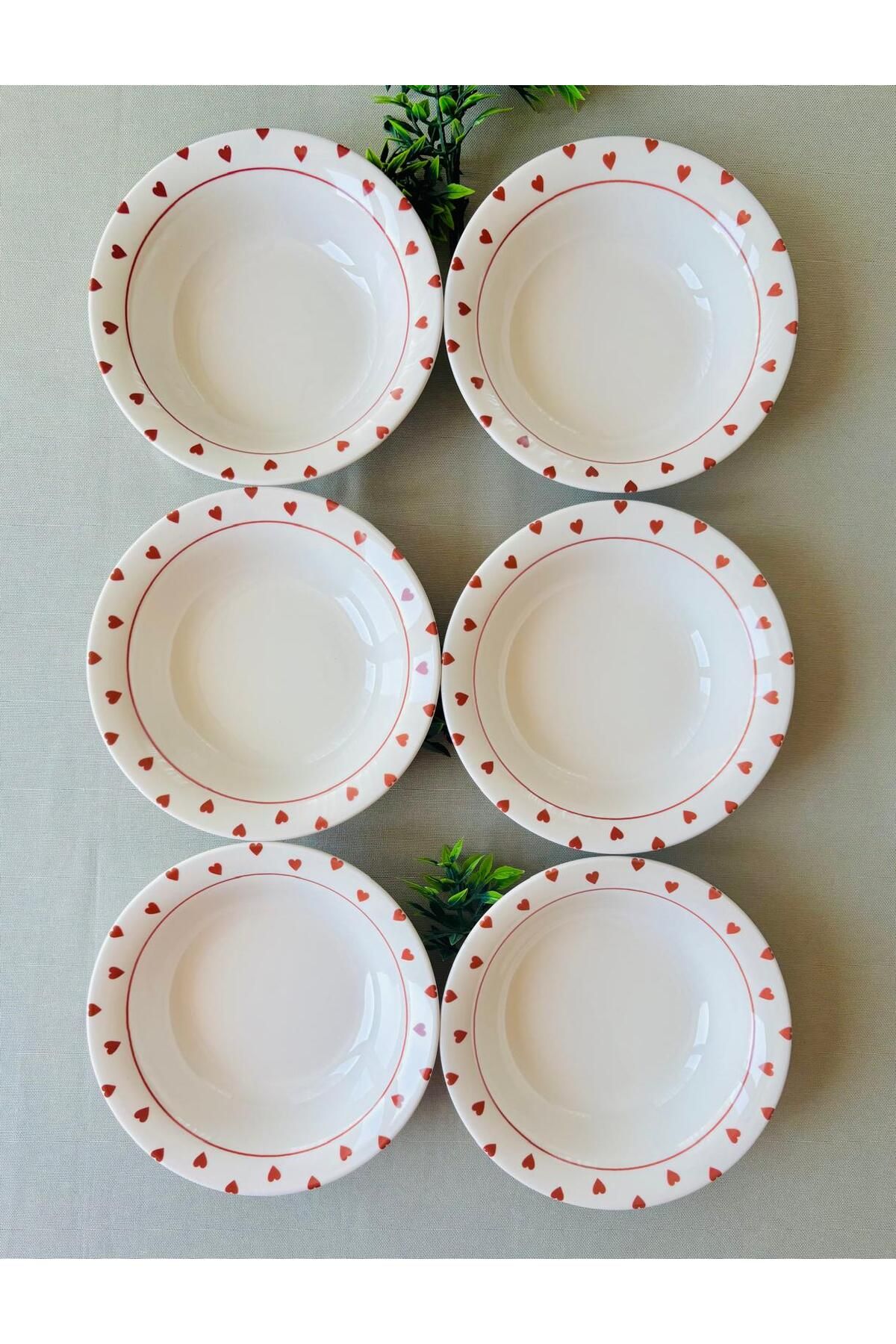 VENÜS HOME DECORATION Kırmızı Kalp Model 6 Adet Modern Çorba Kasesi