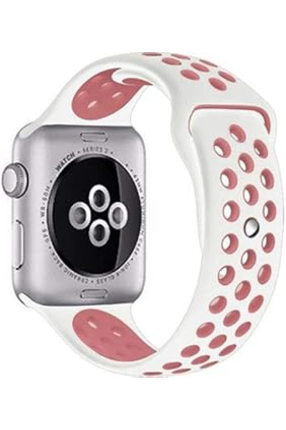 Pazarcan Watch 4 3 2 1 Delikli Spor Kayış 42 Mm Beyaz-Pembe Hole