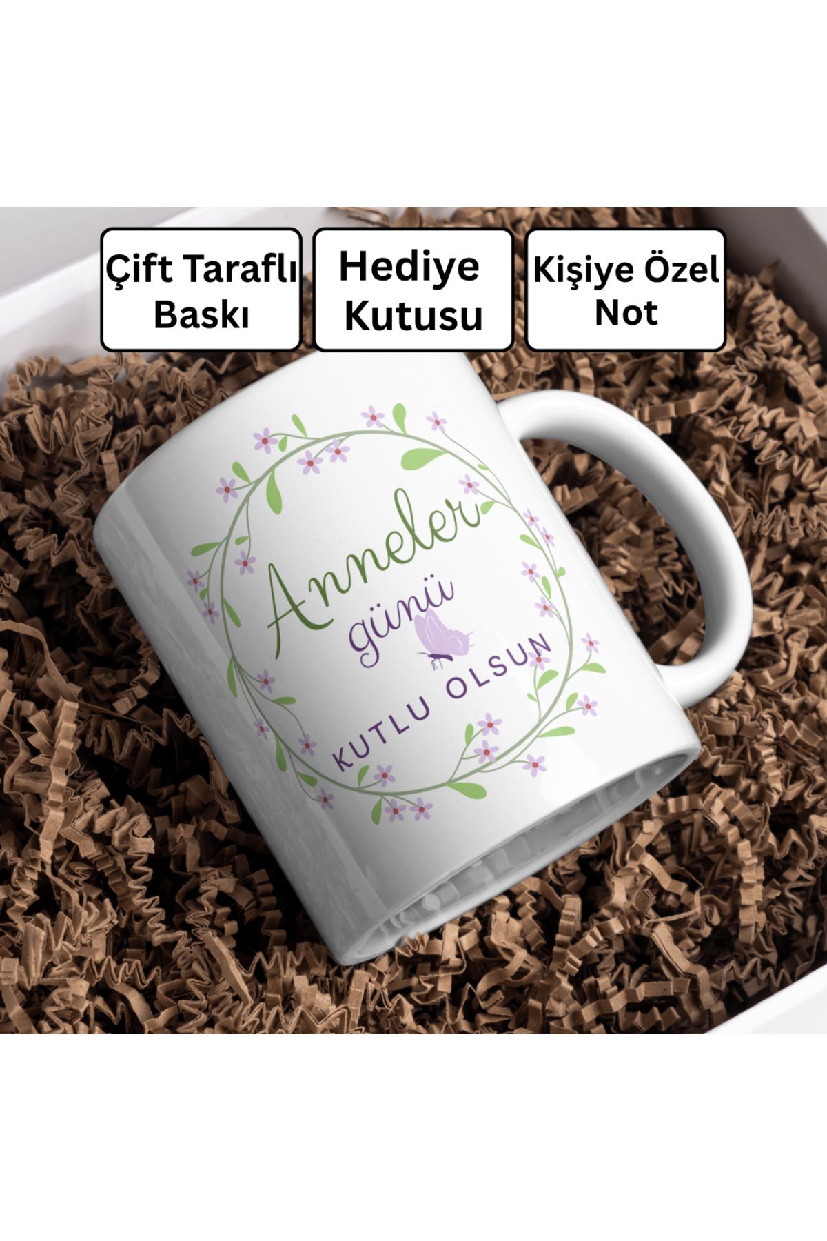 Decorbik Anneler Günü Kutlu Olsun Kupa | Hediye Kutulu + Kişiye Özel Notlu - Çiçekli Tasarım