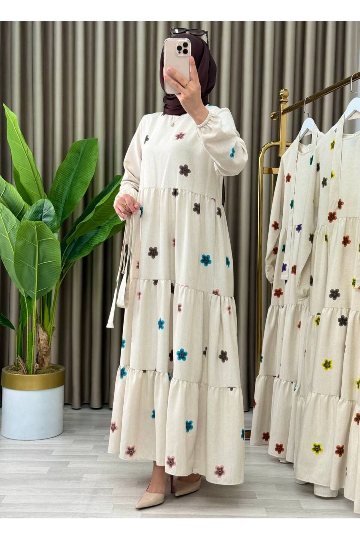 CYM Butik Tesettür Yazlık Keten Büyük Beden Elbise