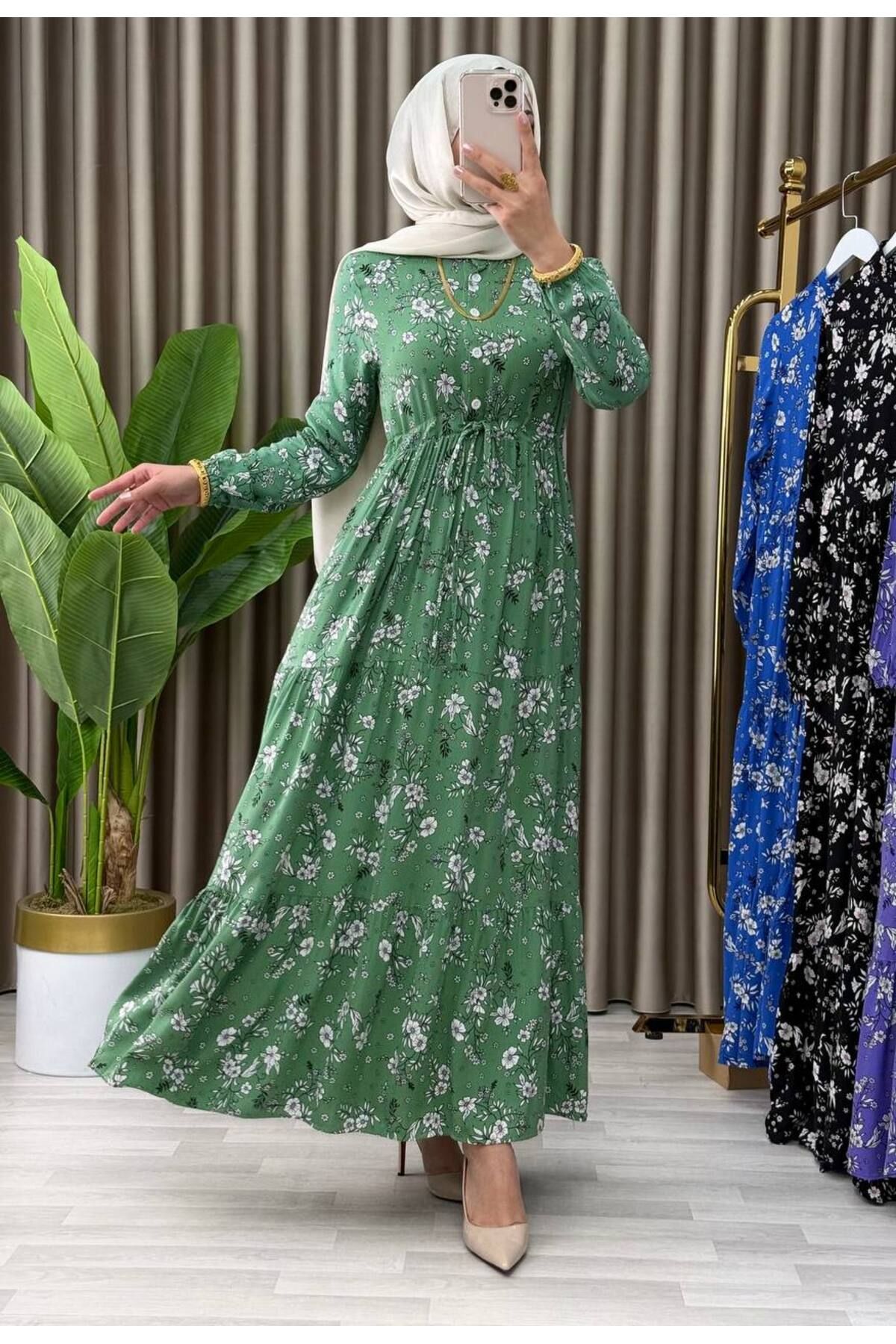 CYM Butik Tesettür Çiçekli Yazlık Viskon Büyük Beden Elbise
