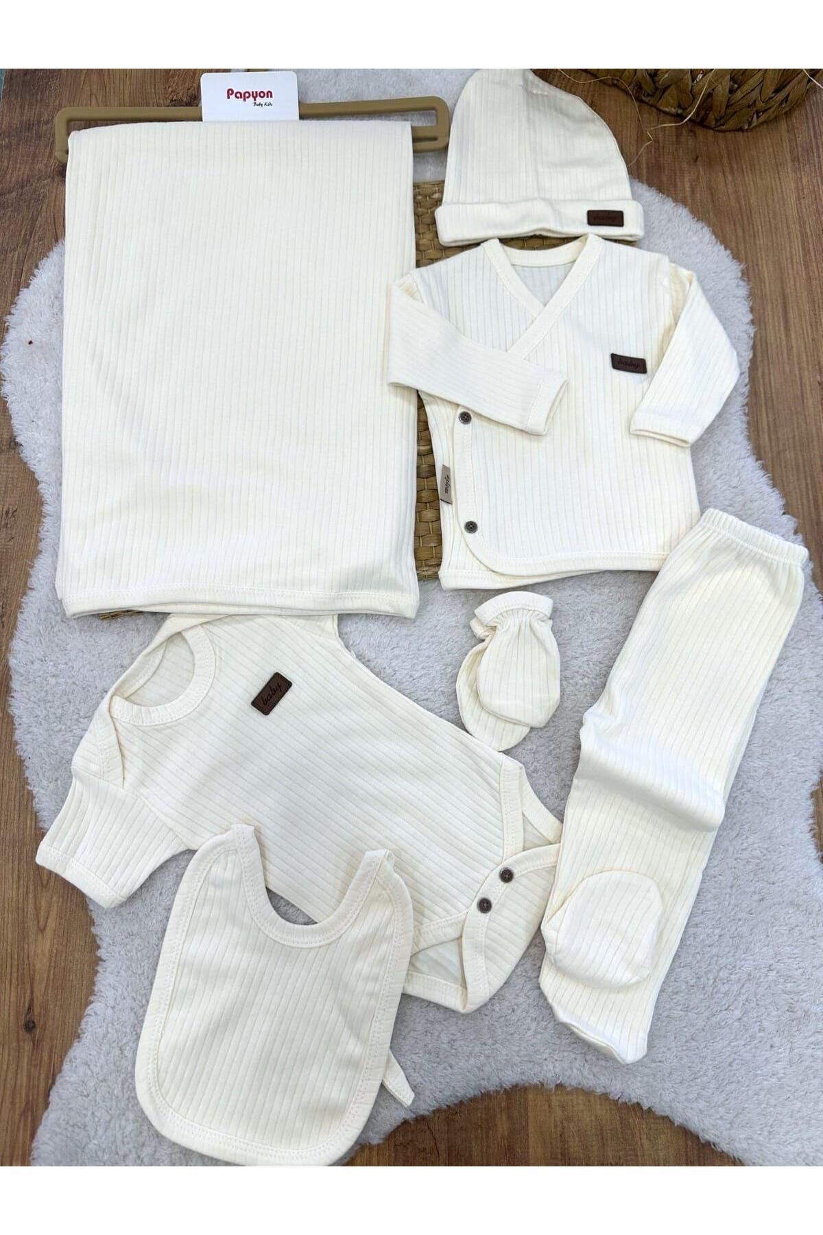 Papyon Baby Kids Fitilli Yenidoğan Uniseks Bebek 7'li Zıbın Set Hastane Çıkışı