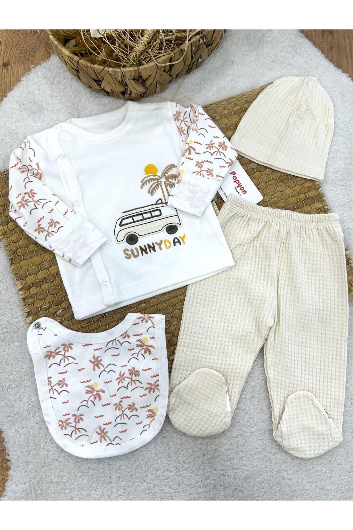 Papyon Baby Kids Sunny Day Nakışlı Yenidoğan Erkek Bebek 5li Zıbın Set
