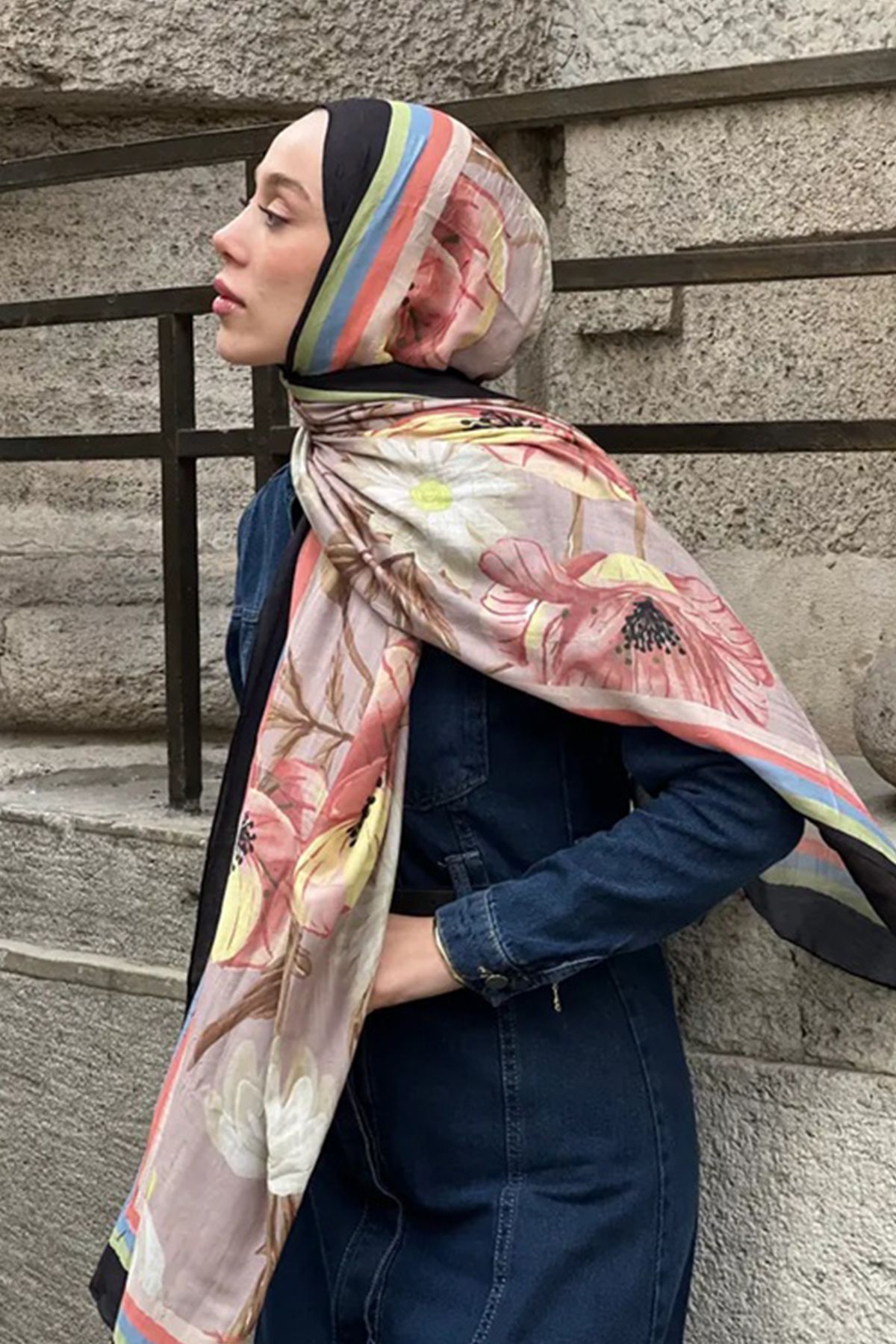 Tesettür Diyarı Margarit Desen Bambu Şal