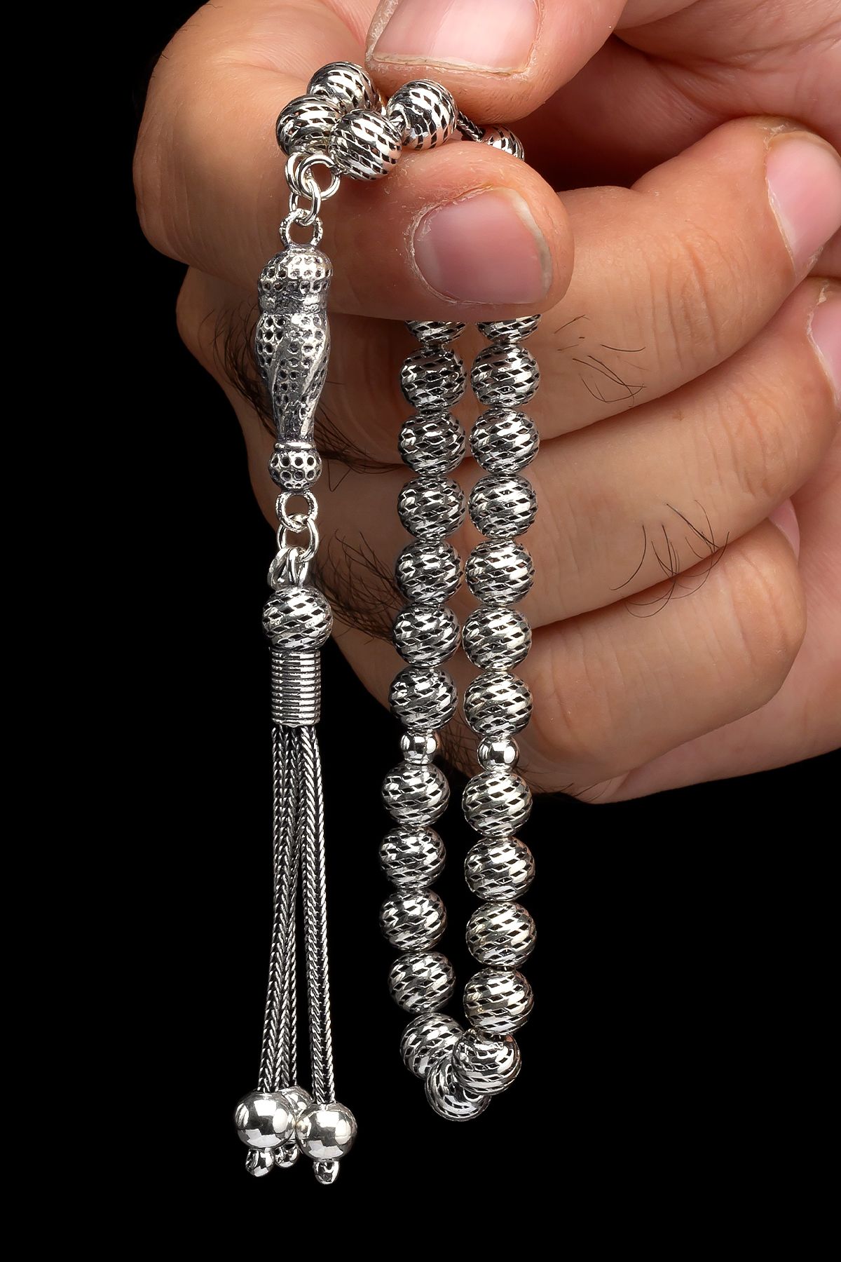 EHİNOS Sertifikalı Gümüş Tespih 6.5mm 20Gr Küre Kesim