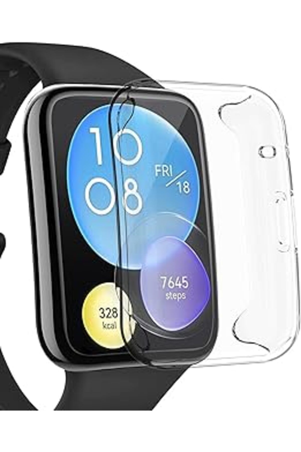 Pazarcan Microsonic Huawei Watch Fit 2 Için Kılıf 360 Full Round Soft Silicone Şeffaf [Watch Fit 2 Ile Uyuml