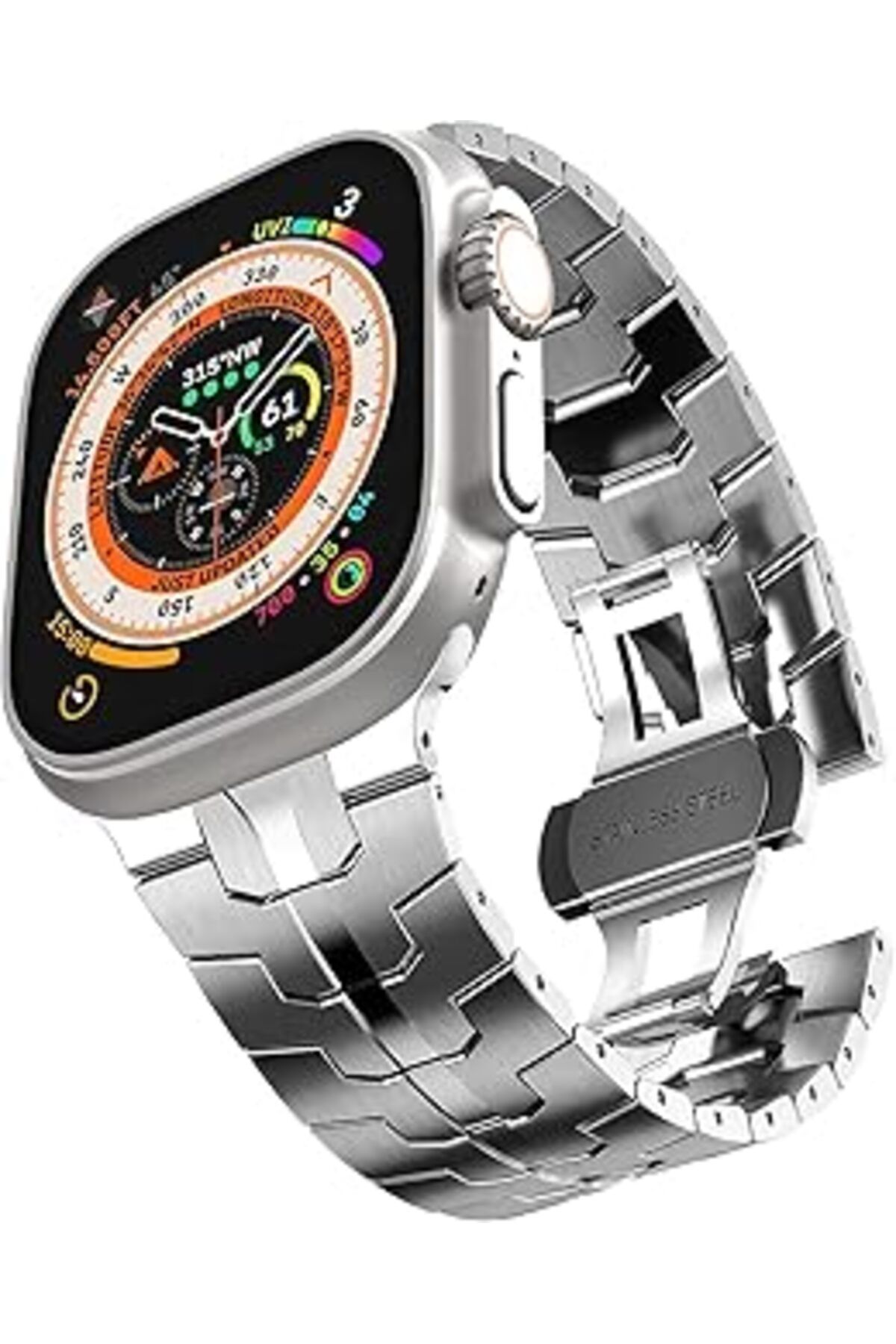 Pazarcan Watch Ile Uyumlu Premium Metal Kordon Paslanmaz Çelik Materyal 42-44-45-46-49 Mm (SYMETRİC - GÜMÜŞ)