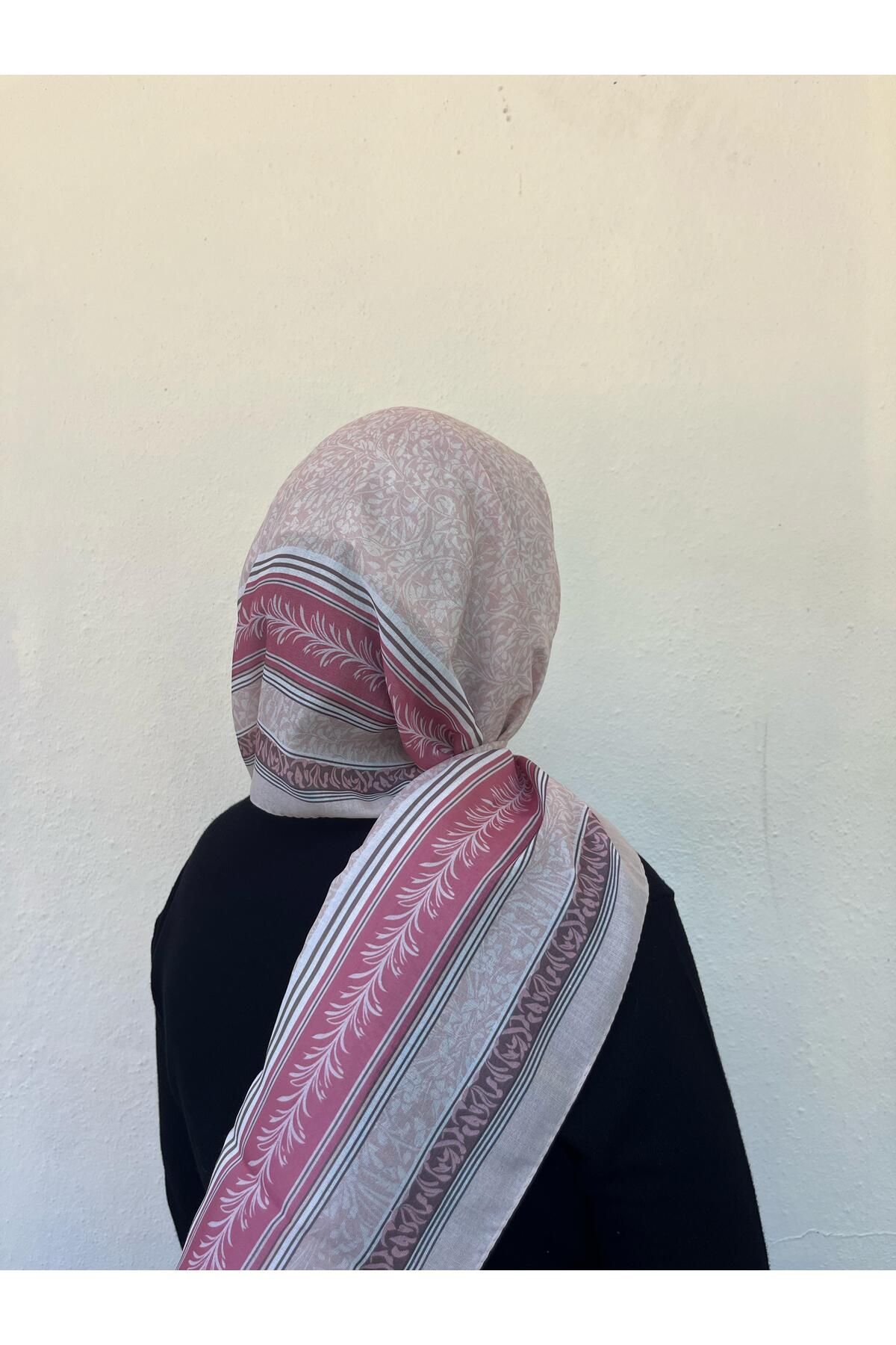 BOUTİCON Yaprak Desenli Krem Pembe Pamuklu Şal