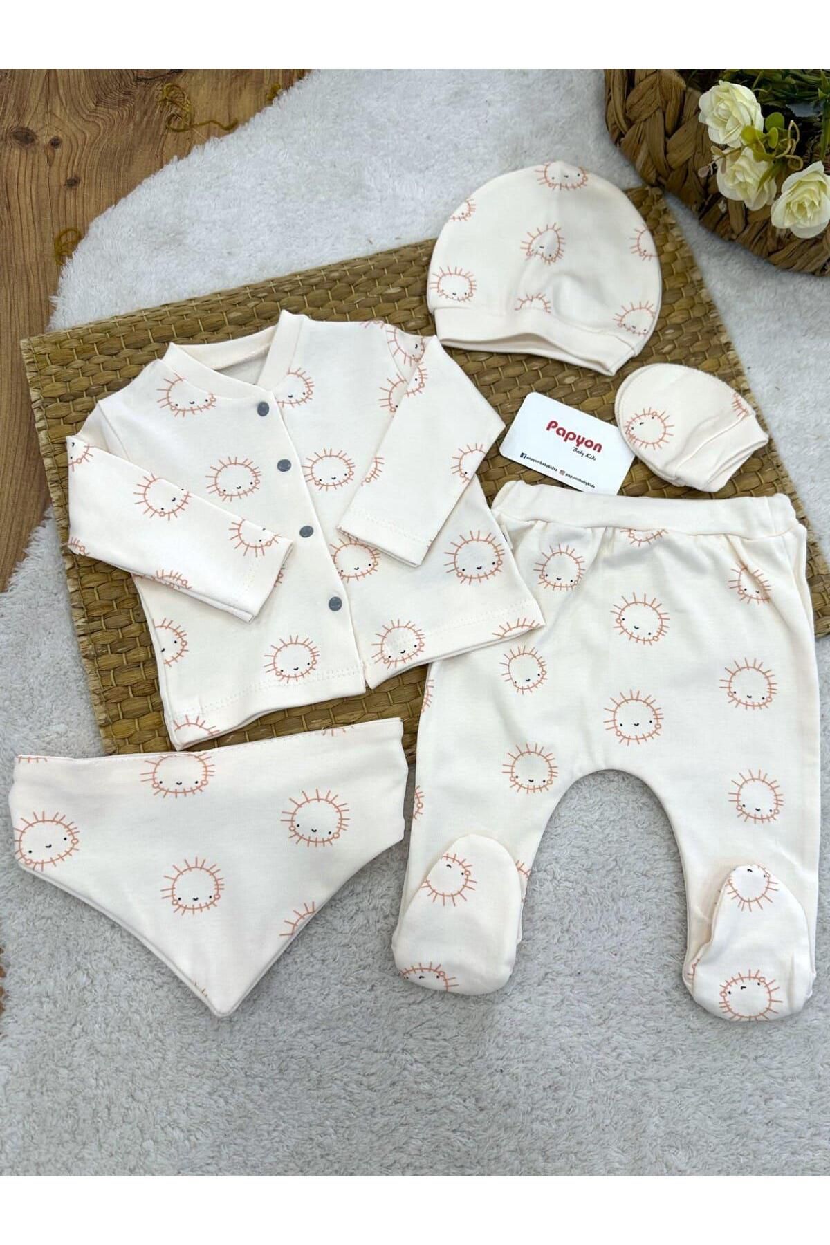 Papyon Baby Kids Güneş Desenli Uniseks Bebek 5li Zıbın Set