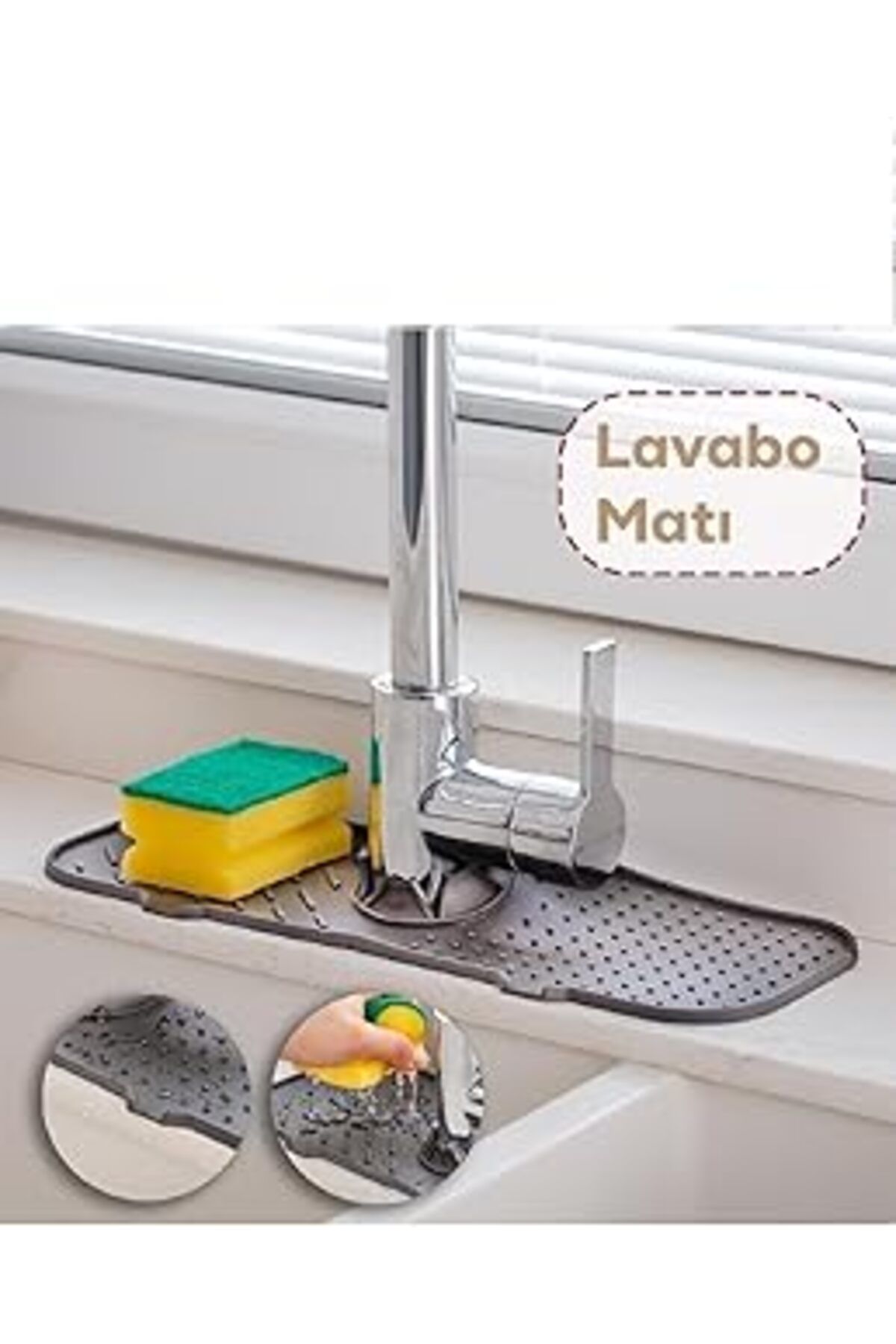 Qedii Seahome 1 Adet Elastik Lavabo Matı Su Tutucu Düzenleyici Kaydırmaz Mutfak Tezgahı Koruma Banyo Matı