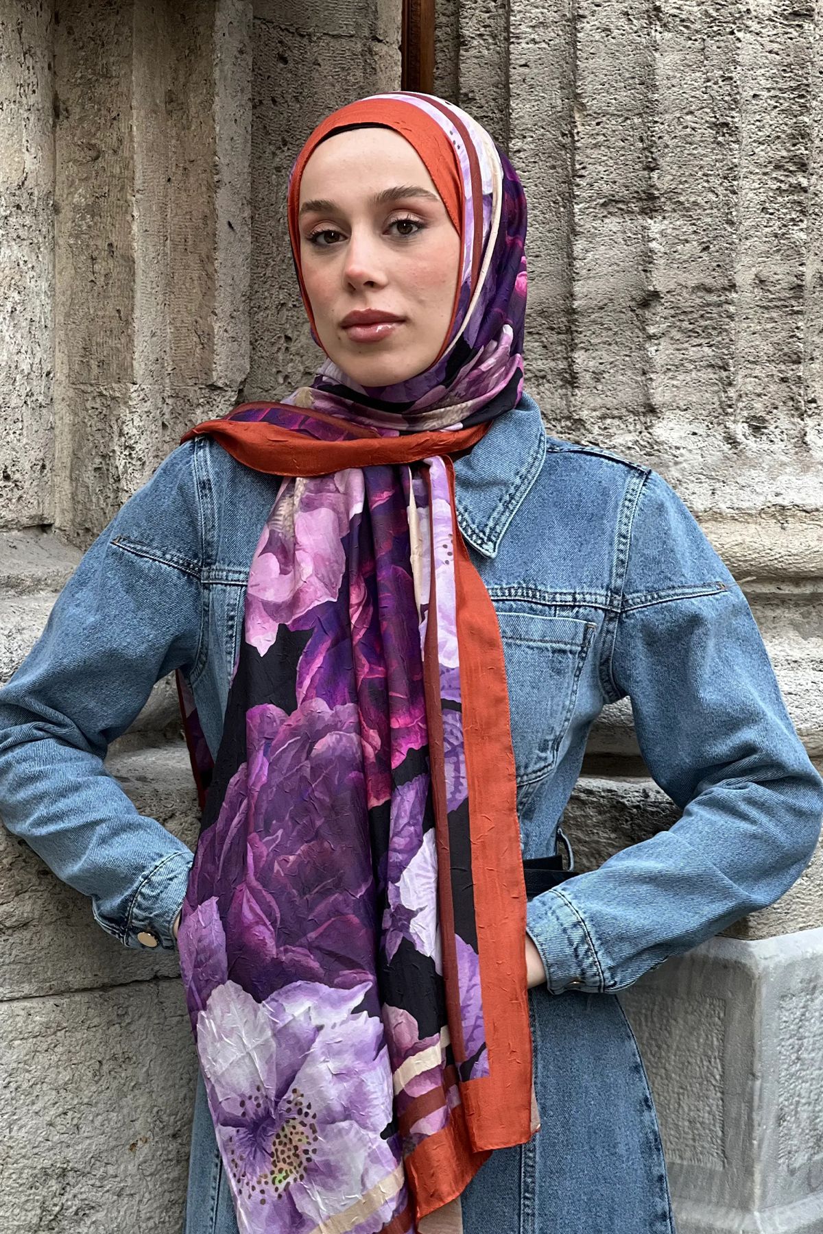 Tesettür Diyarı Gül Desen Bambu Şal