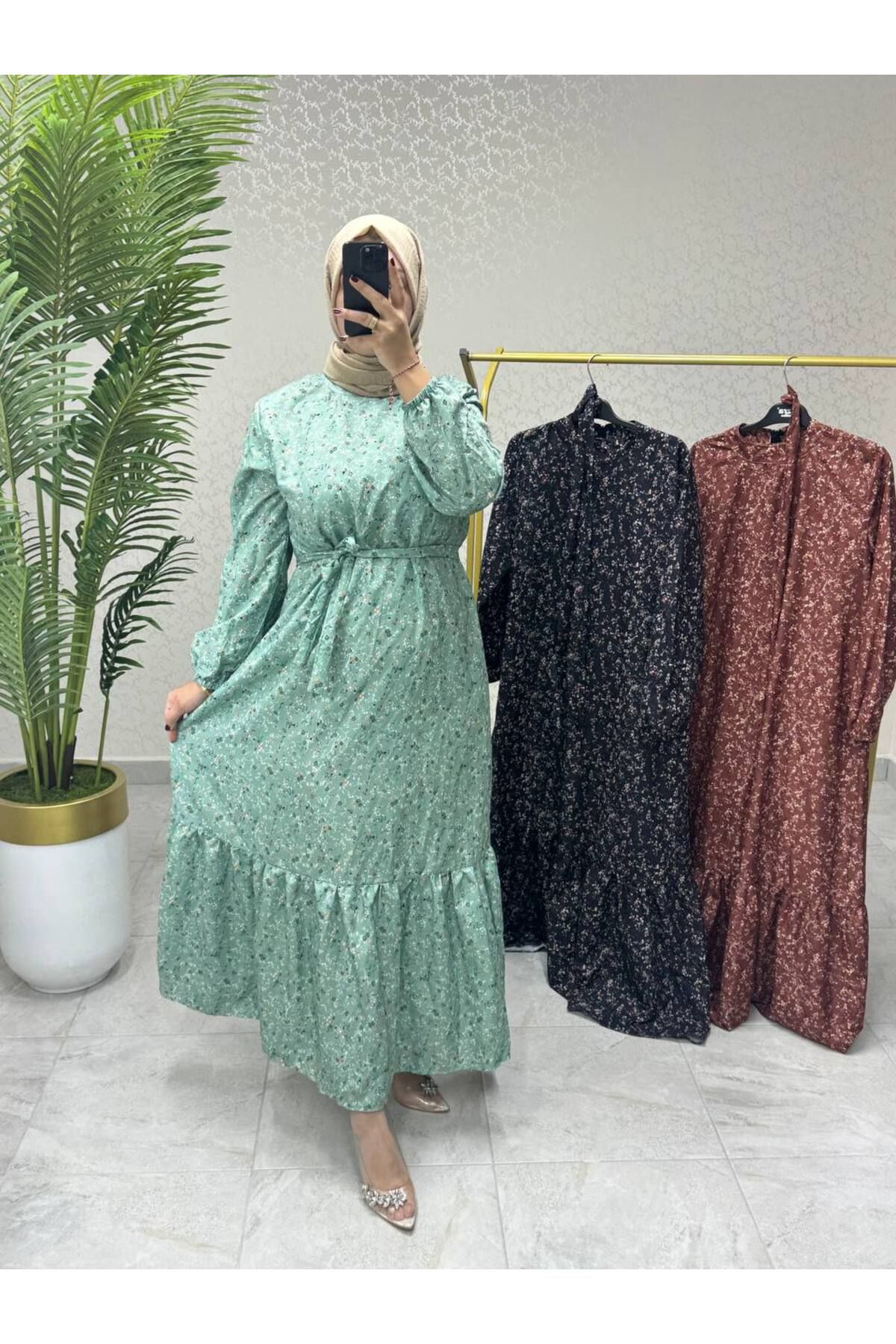 CYM Butik Tesettür Baskılı Çiçekli Yazlık Büyük Beden Elbise
