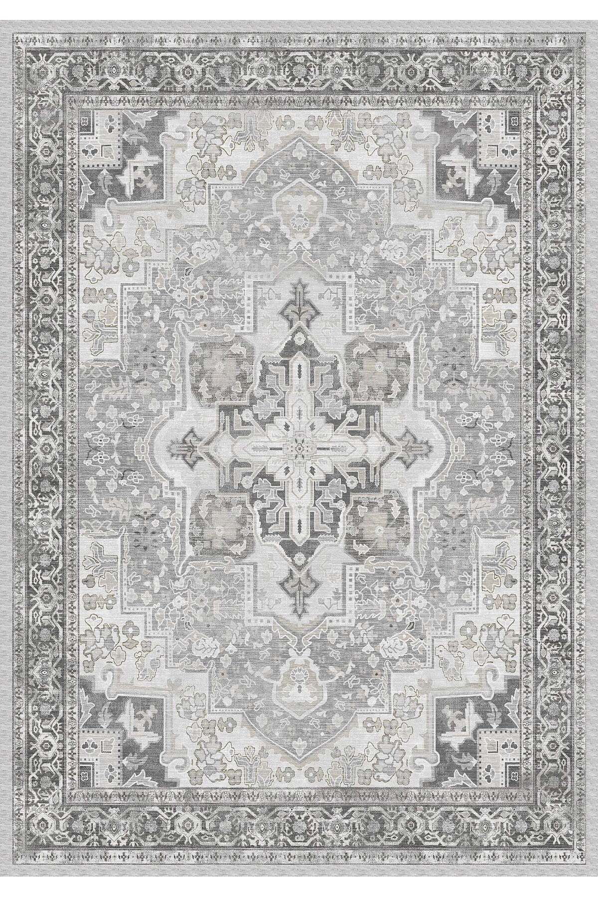 Rugs Modern Halı Mottos Koleksiyonu Gri Temalı Etnik ve Geleneksel Desenli Dokuma Taban Dekoratif Halı mottos37