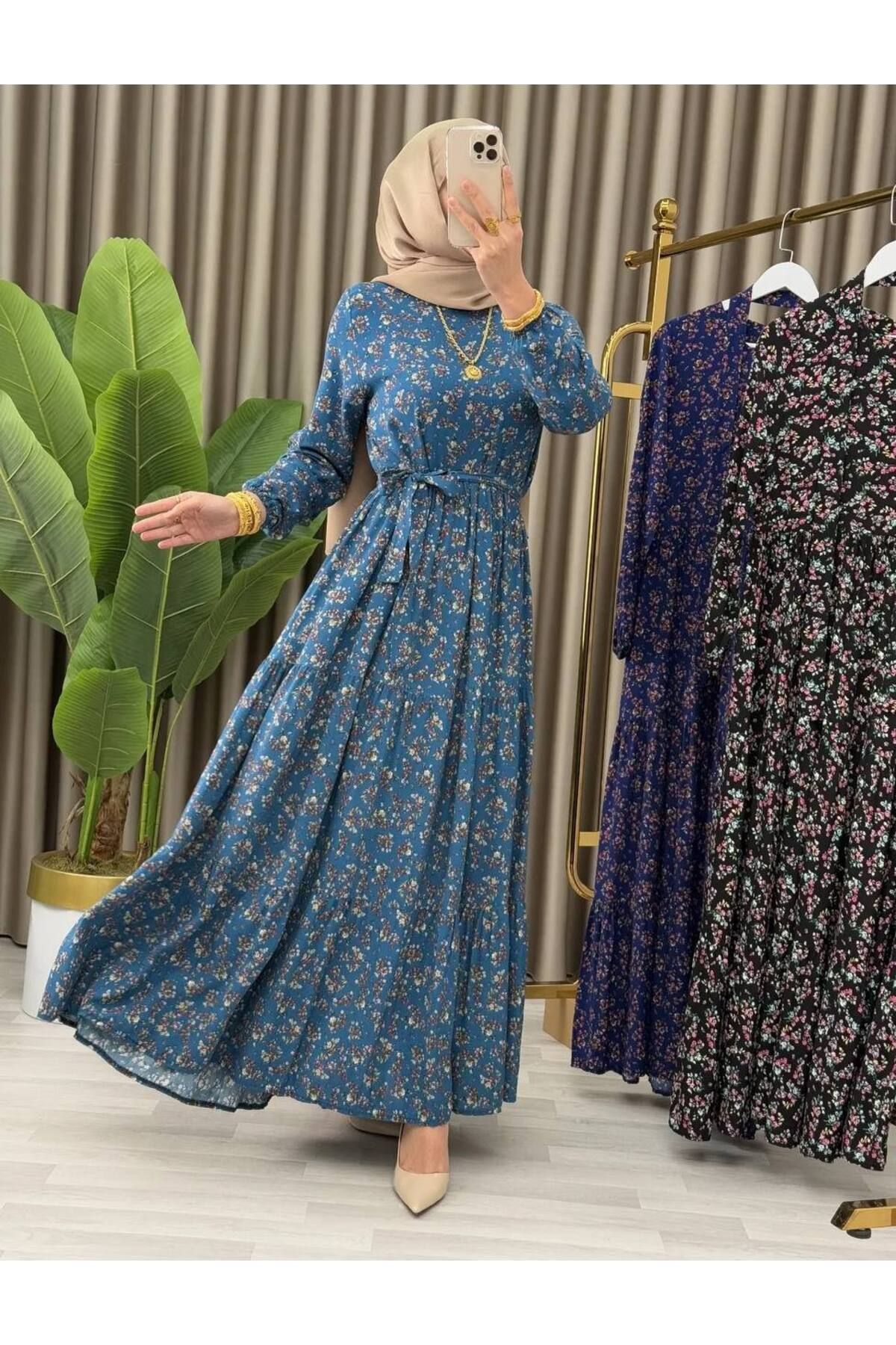 CYM Butik Tesettür Çiçekli Yazlık Büyük Beden Elbise