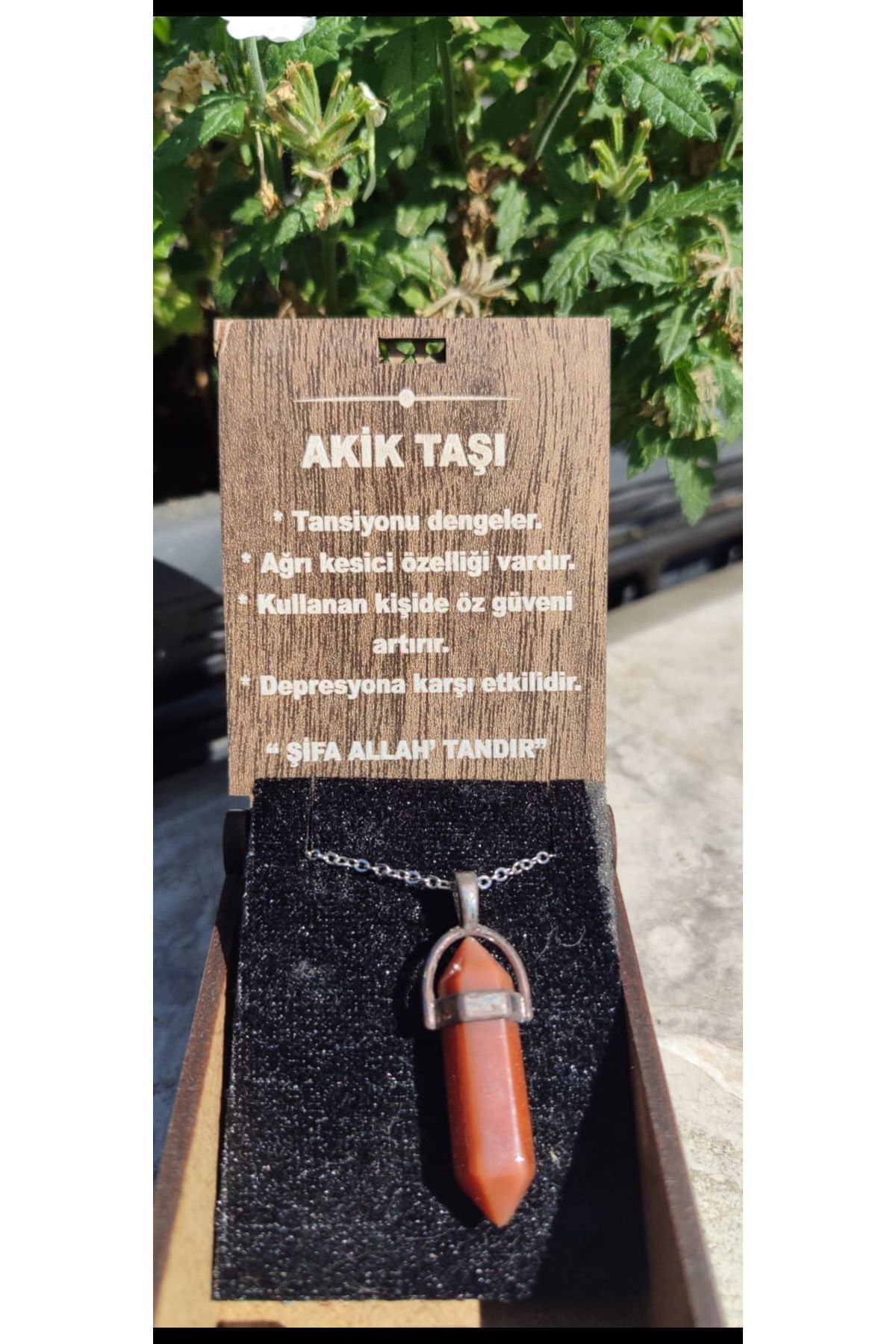 Elmas Dudu Akik Taşı Doğal Taş Kolye
