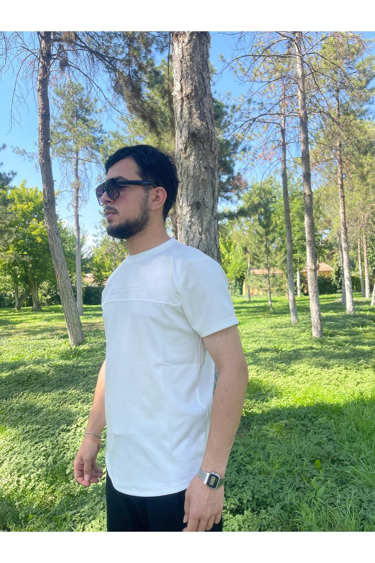 VANESSADESİGNTR Erkek Regular Fit Yazı Detaylı Basic Tişört