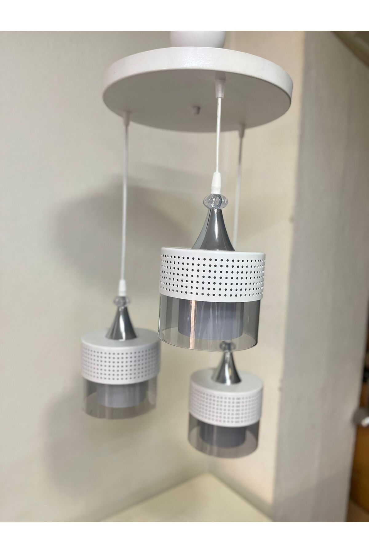 TIGEA Accessories ÇİFT CAM ÜÇLÜ LÜKS SARKIT AVİZE SALON YEMEK ODASI