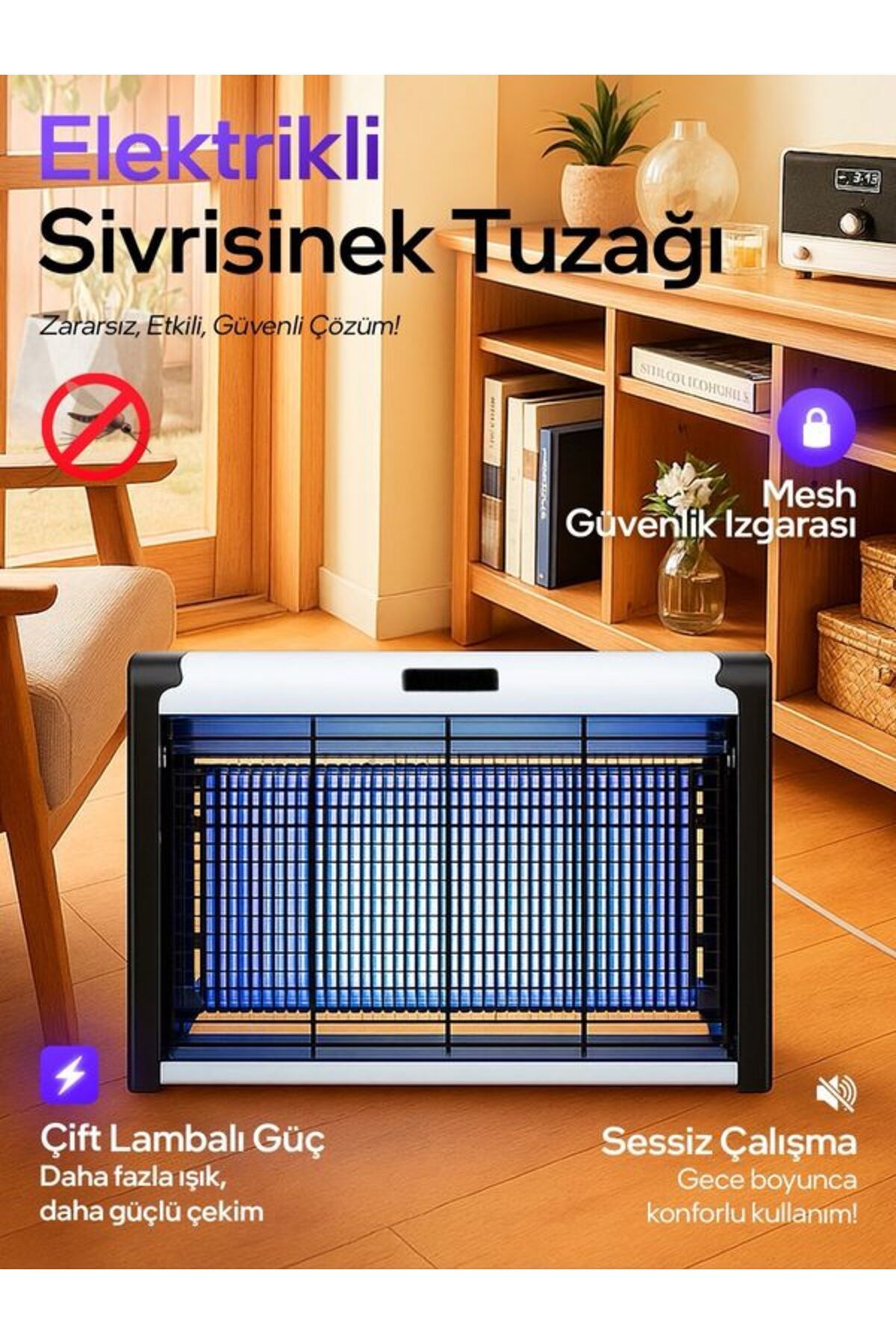 DEANB 8W Çift UVA Işık Elektrikli Sinek Öldürücü | A Enerji Haşere Yok Edici Sivrisinek Kovucu Tuzak Lamba