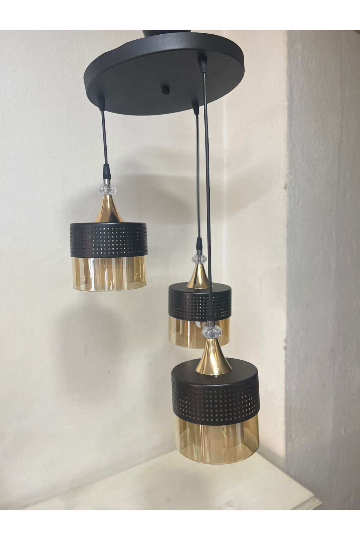 TIGEA Accessories ÇİFT CAM ÜÇLÜ LÜKS SARKIT AVİZE SALON YEMEK ODASI
