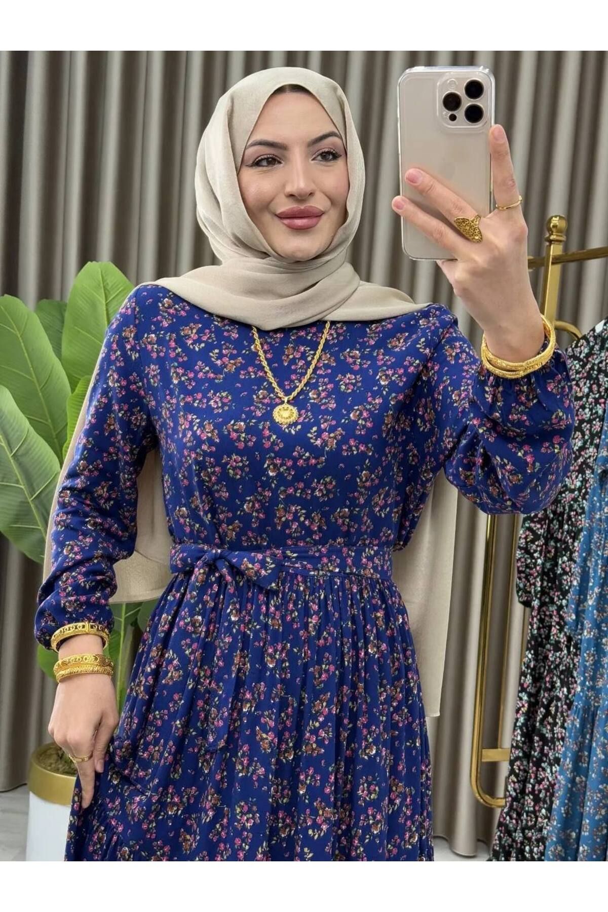CYM Butik Tesettür Çiçekli Yazlık Büyük Beden Elbise