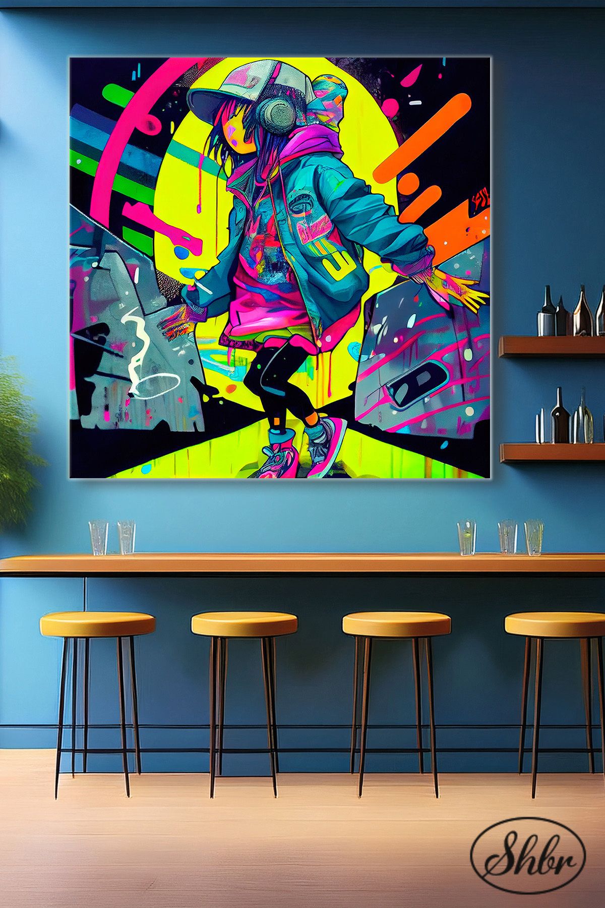 Şehber Tekli Kare Kanvas Duvar Tablosu Salon Yatak Odası Mutfak Kafe Ofis Hiphop Dans Grafiti