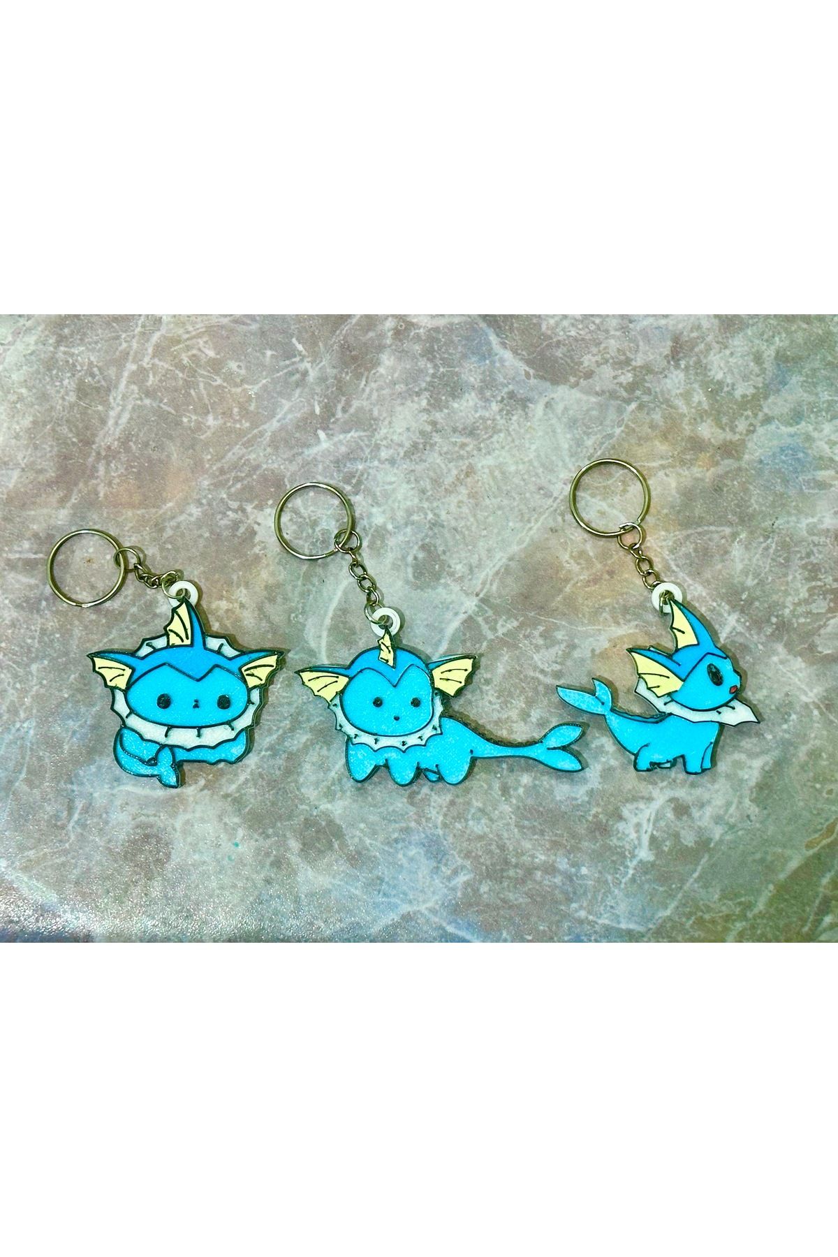 Vision Craft Sevimli Vaporeon Chibi Pokemon Buzdolabı Mıknatıs/Anahtarlık (3 Adet)