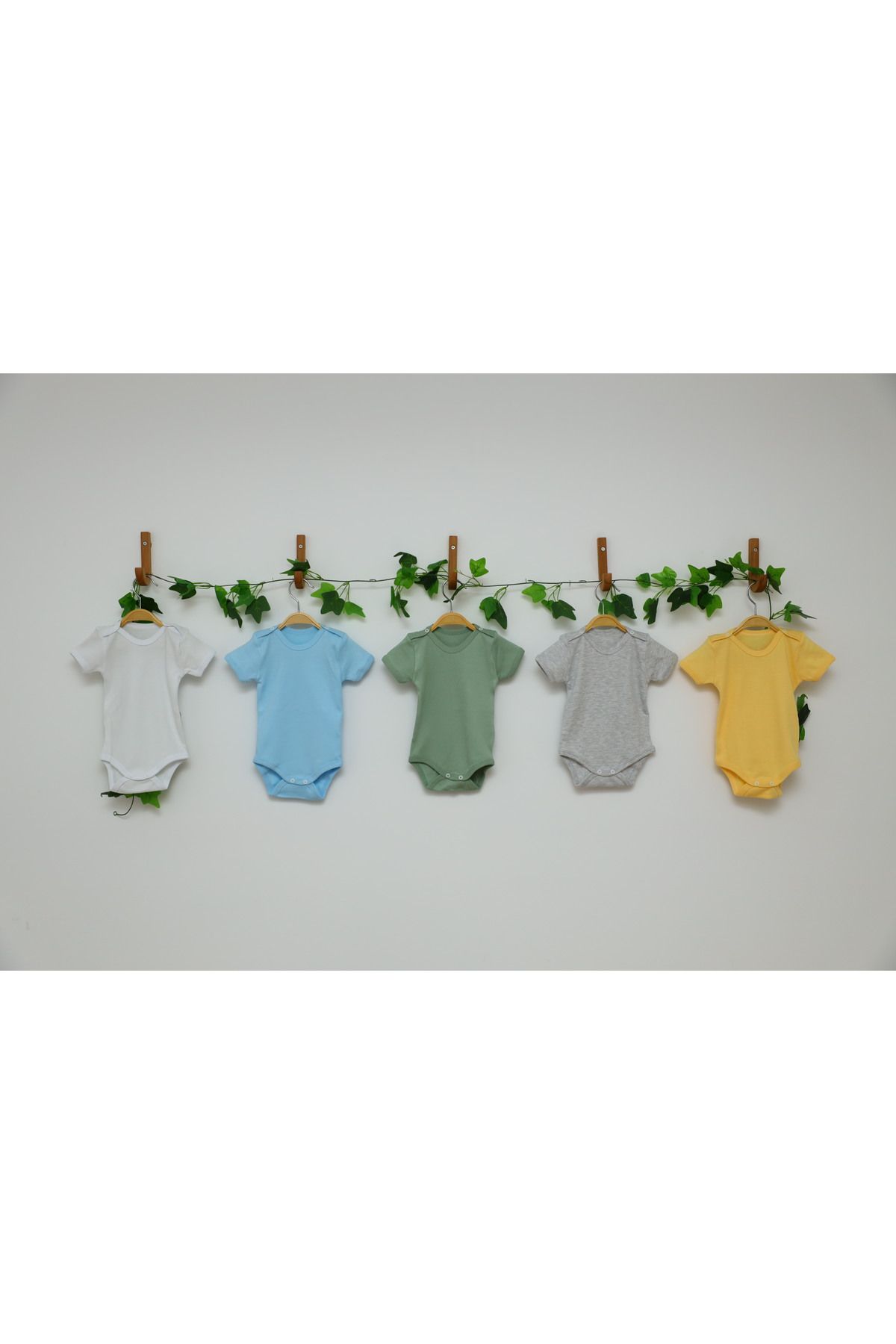 Vivolas %100 Organik Pamuk Yarım Kollu Çıtçıtlı Zıbın 5'Li Set Erkek Bebek & Çocuk