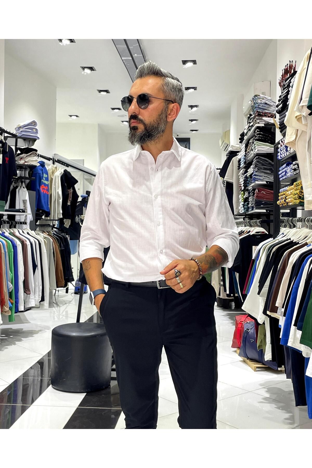 higo Regular Fit Keten Pamuk Erkek Gömlek