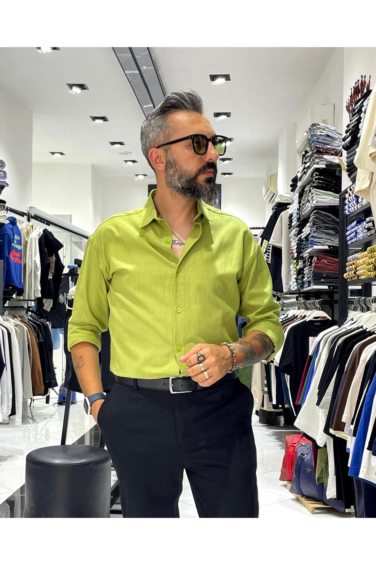 higo Regular Fit Keten Pamuk Erkek Gömlek