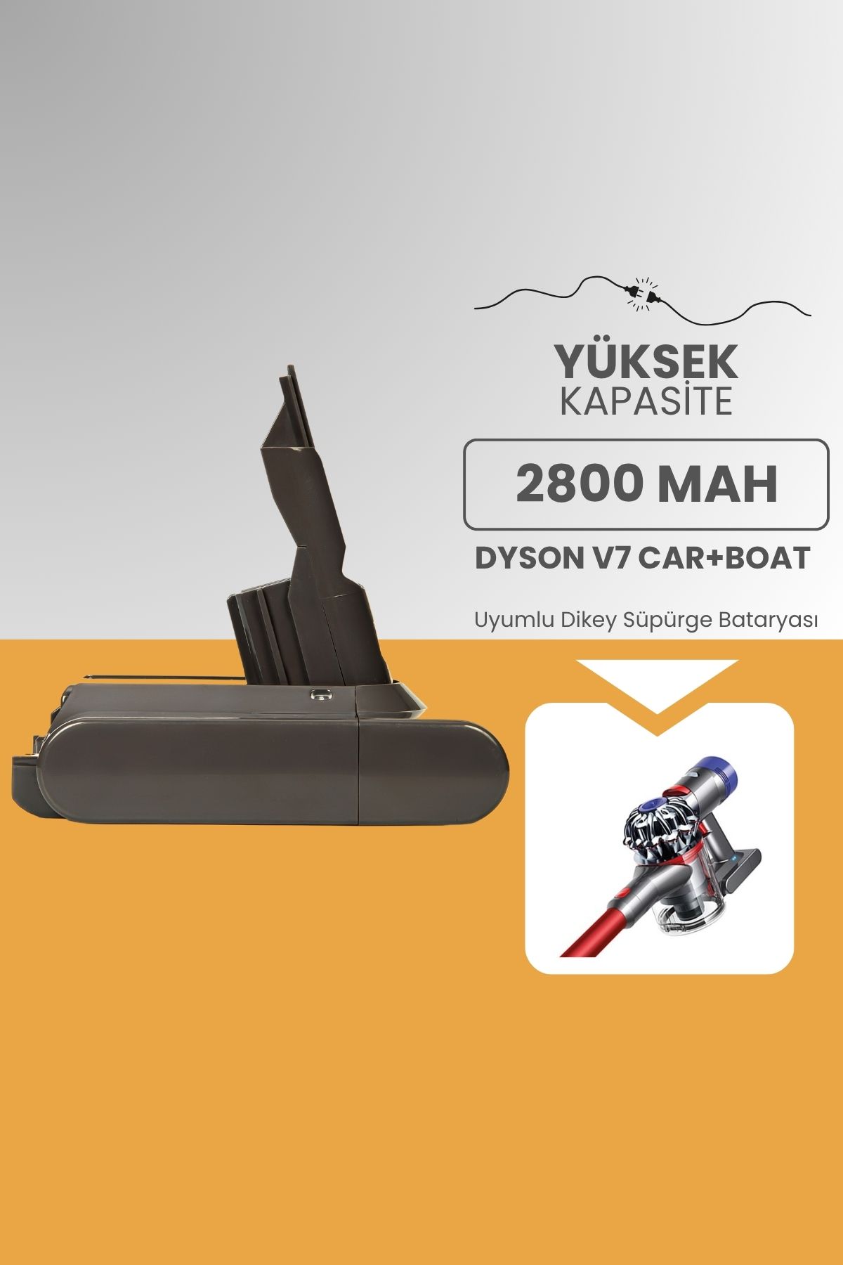 ROBOPİL Dyson V7 Car+Boat Uyumlu Batarya (YÜKSEK KAPASİTE) 21.6 V 2800mah Dikey Süpürge Bataryası