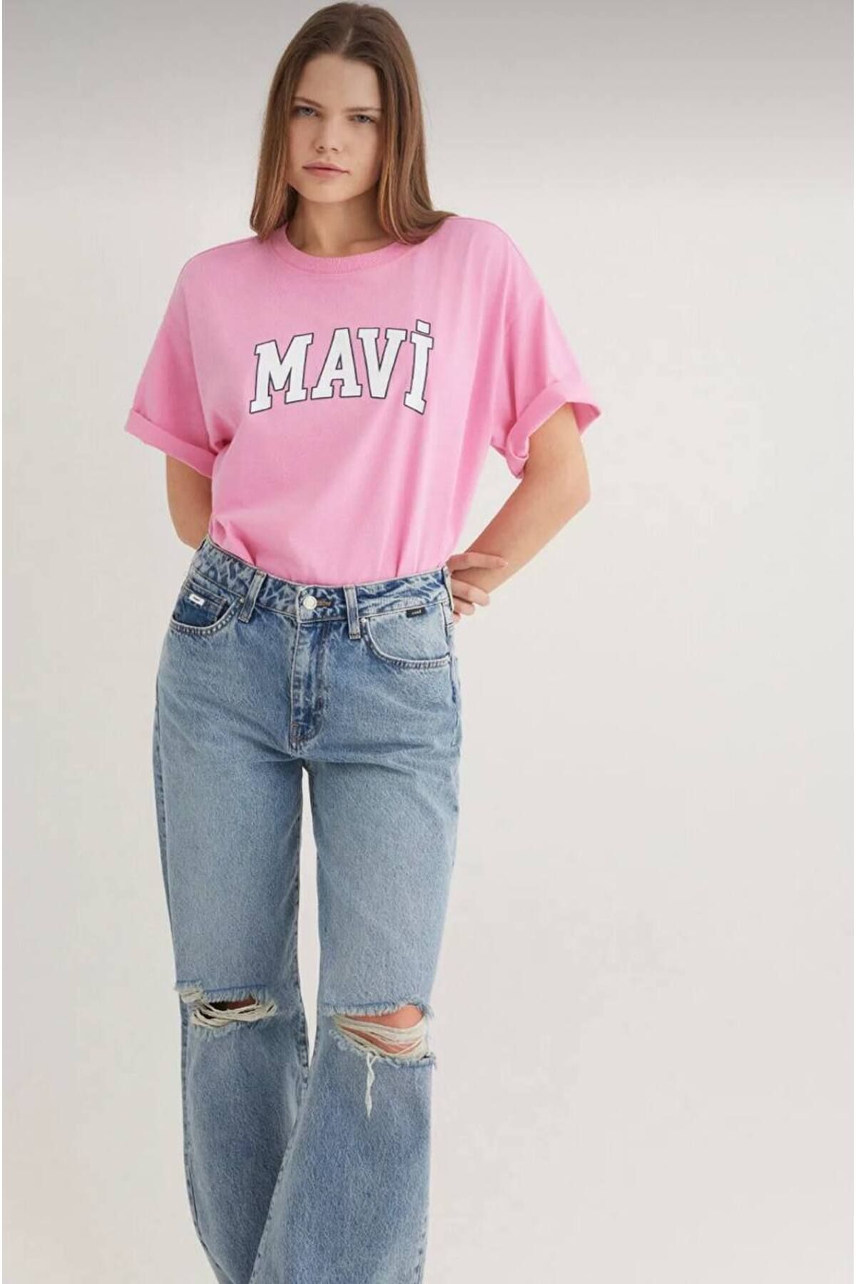 Cebel Hira Moda mavi logo pembe T-Shirt