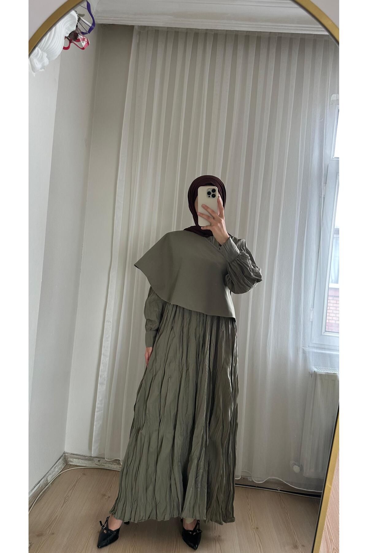 W WARGA BELİ LASTİKLİ KIRAŞ VUAL TESETTÜR ELBİSE