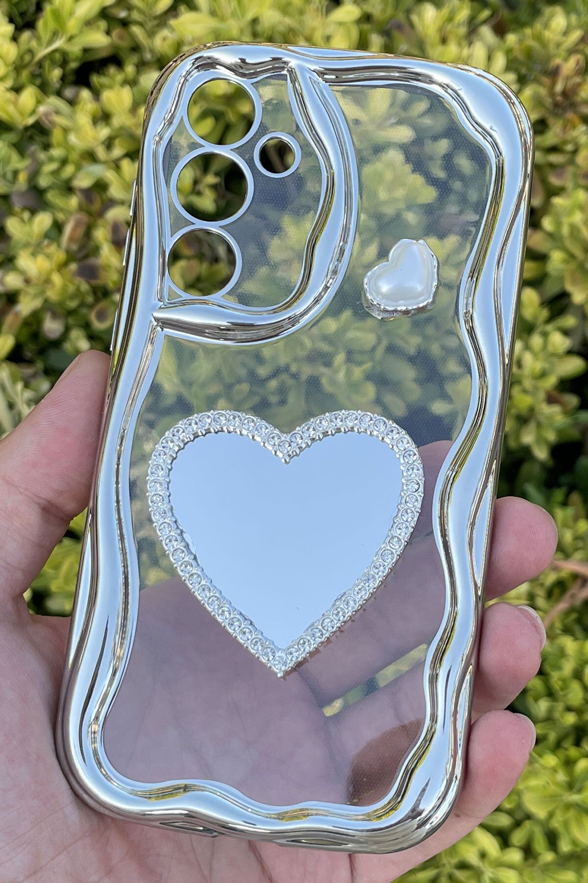 CEPSTOK Samsung Galaxy A35 Kılıf Gümüş Taşlı Darbe Önleyici Silikon Kapak