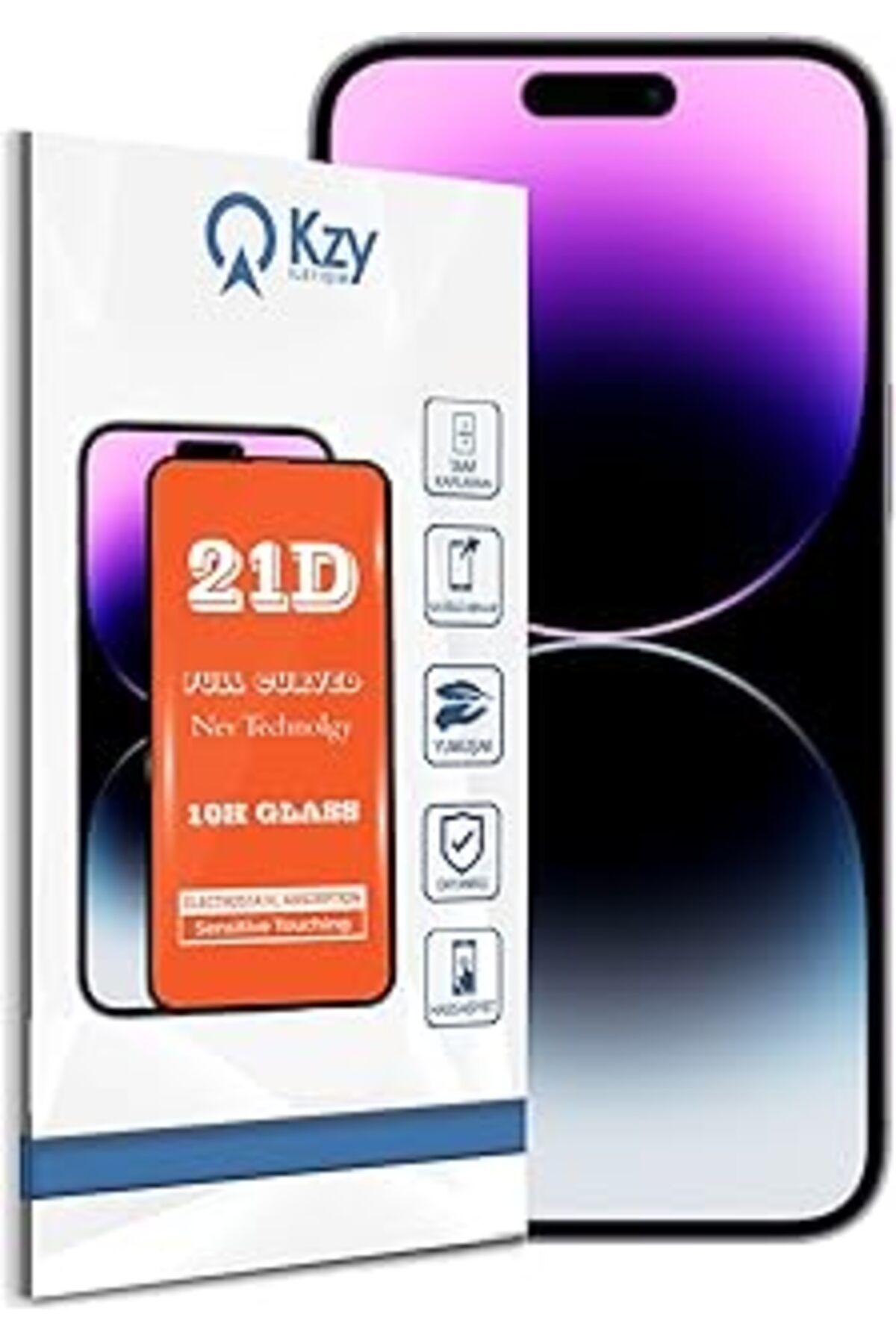 Qedii Kzy İletişim Apple Iphone 14 Pro Max Tam Kaplayan 21D Temperli Ekran Koruyucu Cam