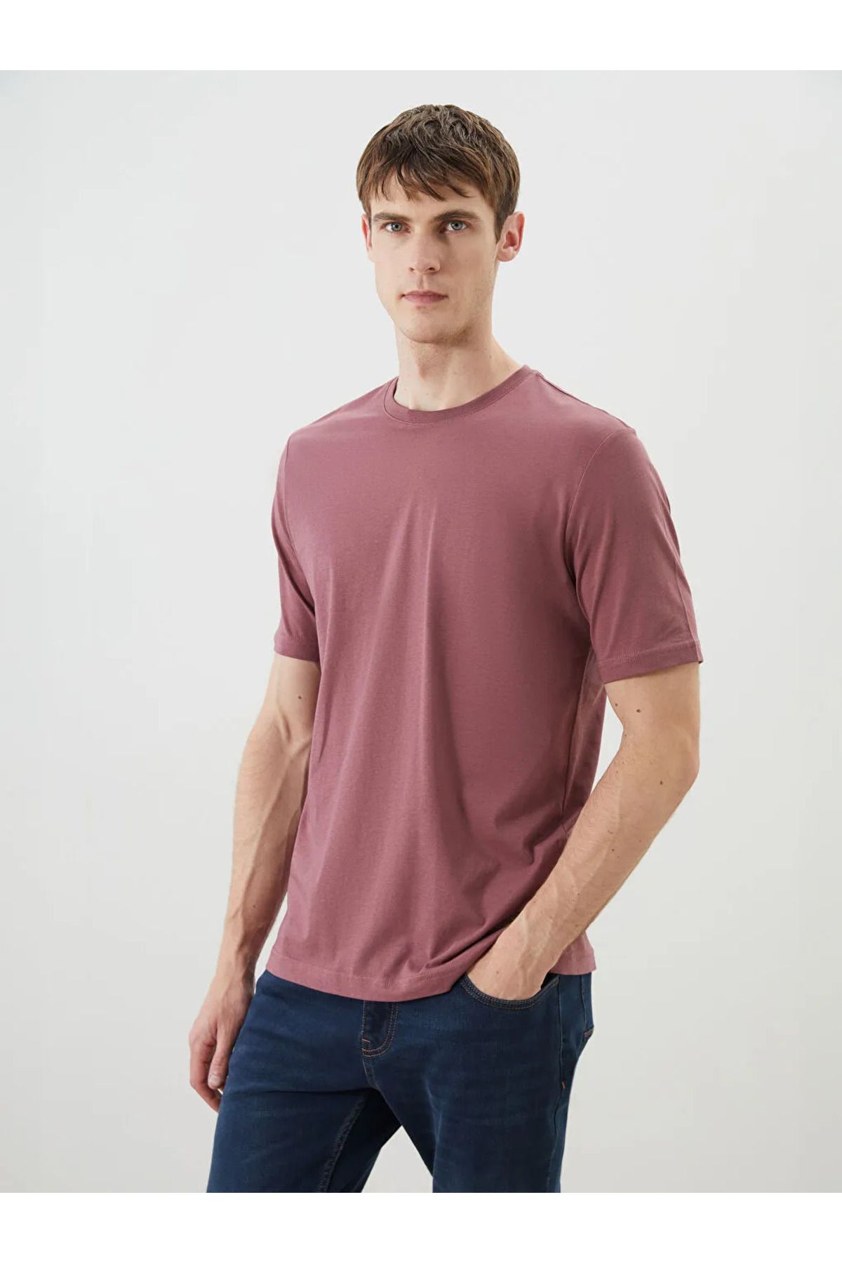 LC Waikiki LCWAIKIKI Basic Pembe Bisiklet Yaka Penye Erkek Tişört