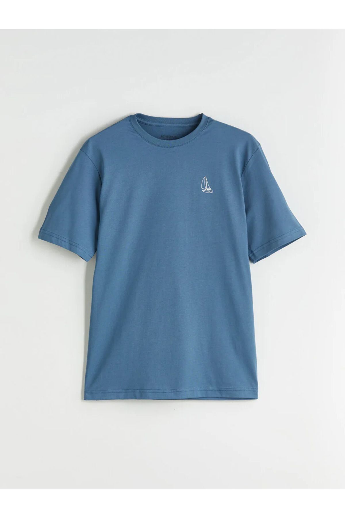 LC Waikiki LCWAIKIKI Classic Indigo Bisiklet Yaka Baskılı Penye Erkek Tişört