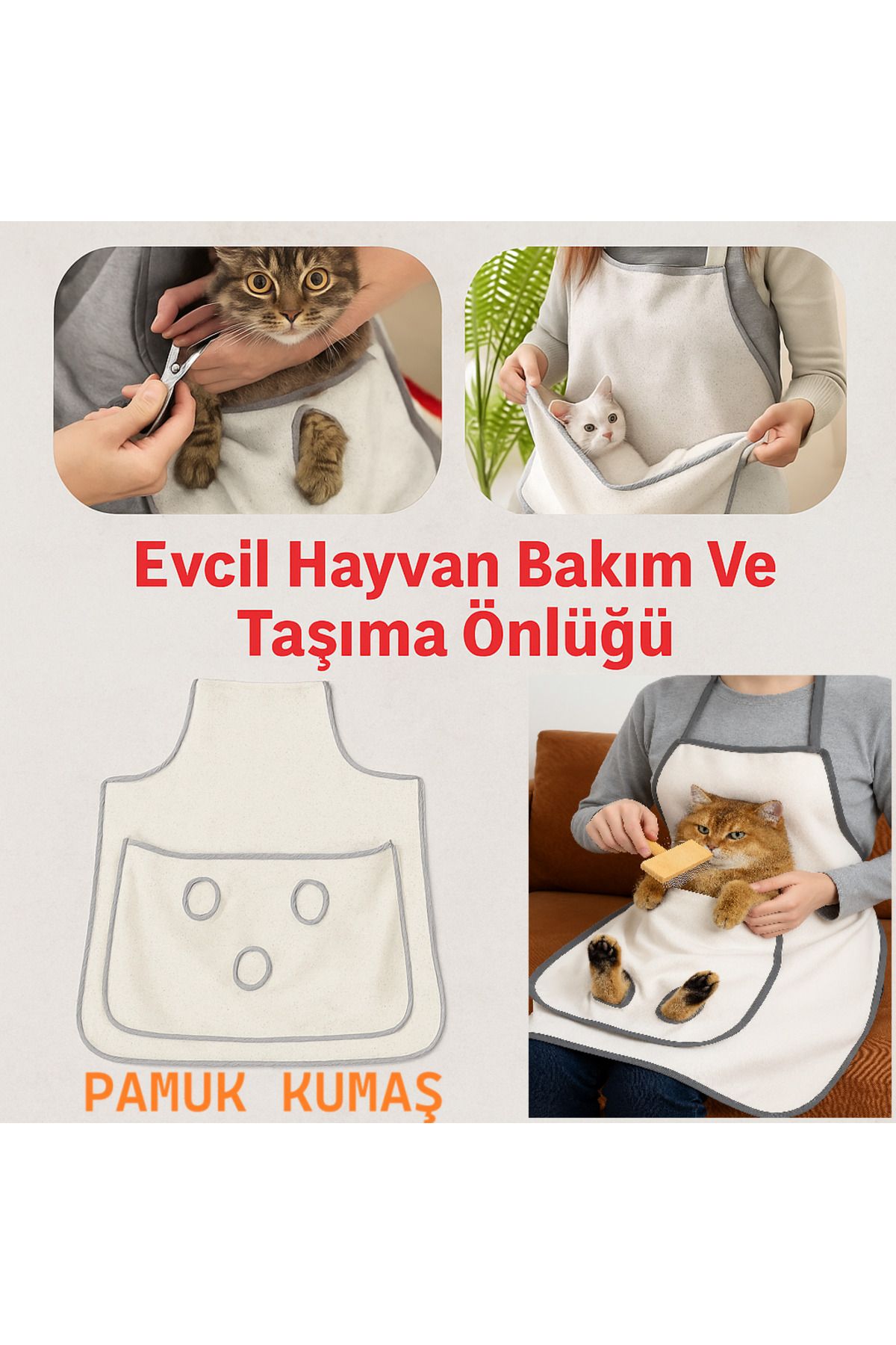 i lin baby Kedi Köpek Bakım Önlüğü, Evcil Hayvan Taşıma Önlüğü, Tırnak Kesme, Tüh Toplama Önlüğü YAZLIK KUMAŞ