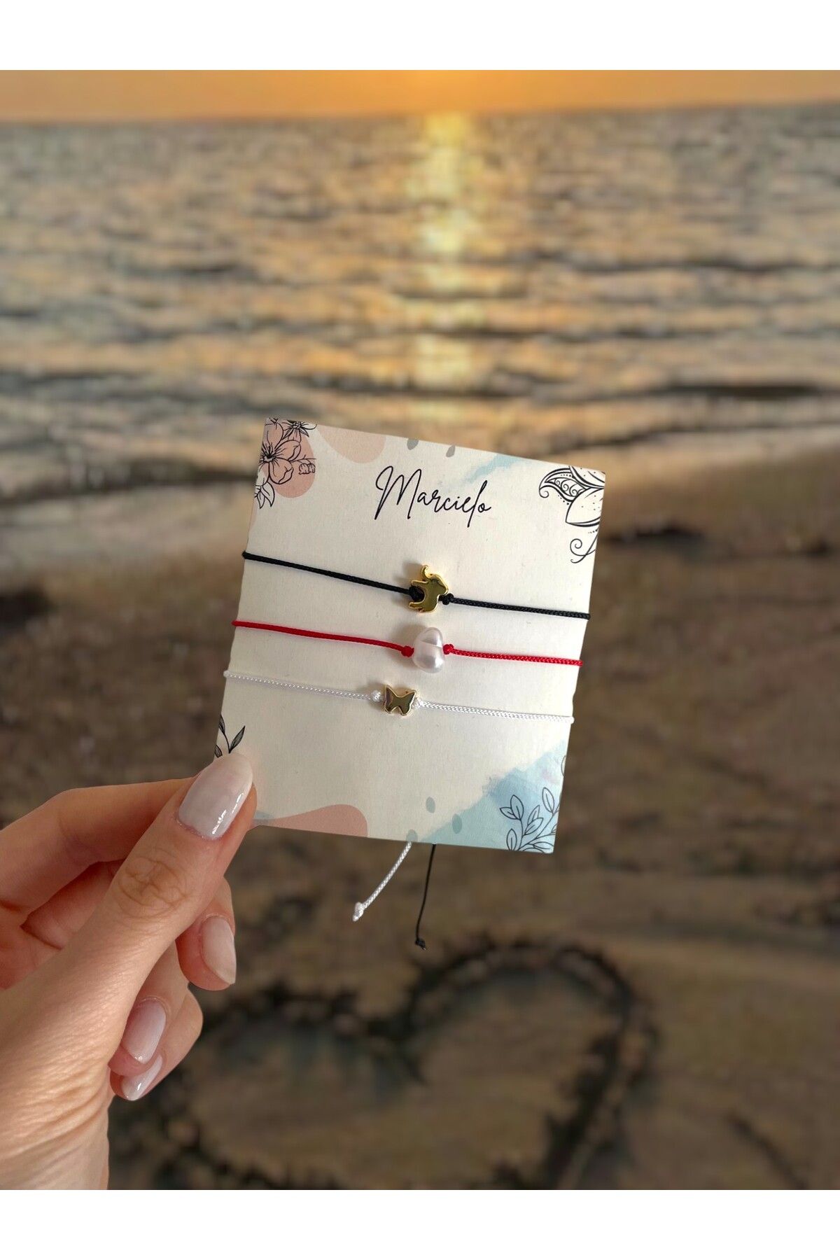 MARCİELO Accessories 3’lü Ayarlanabilir Minimal Bileklik Seti - Uğur Böceği, Kelebek ve İnci Detaylı