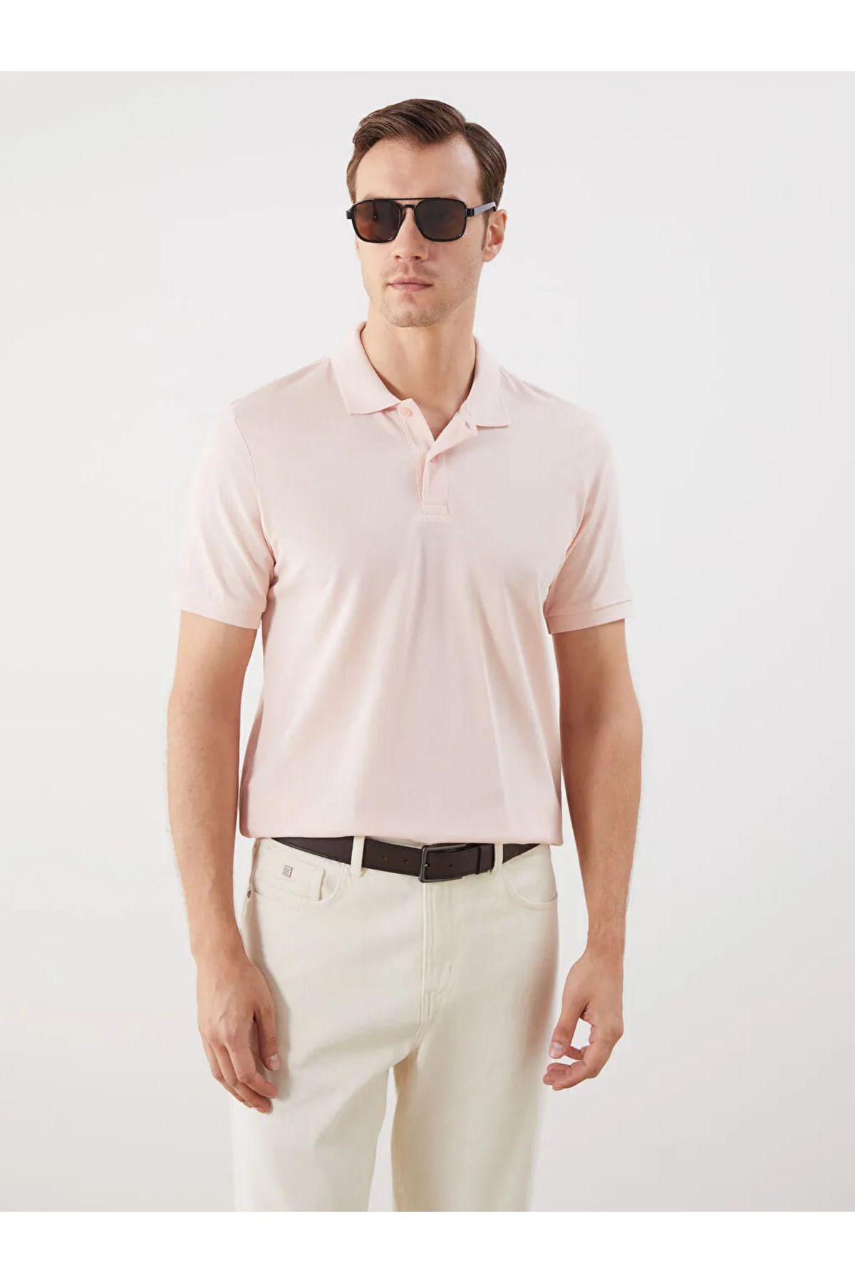 LC Waikiki LCWAIKIKI Classic Pembe Polo Yaka Kısa Kollu Pike Erkek Tişört