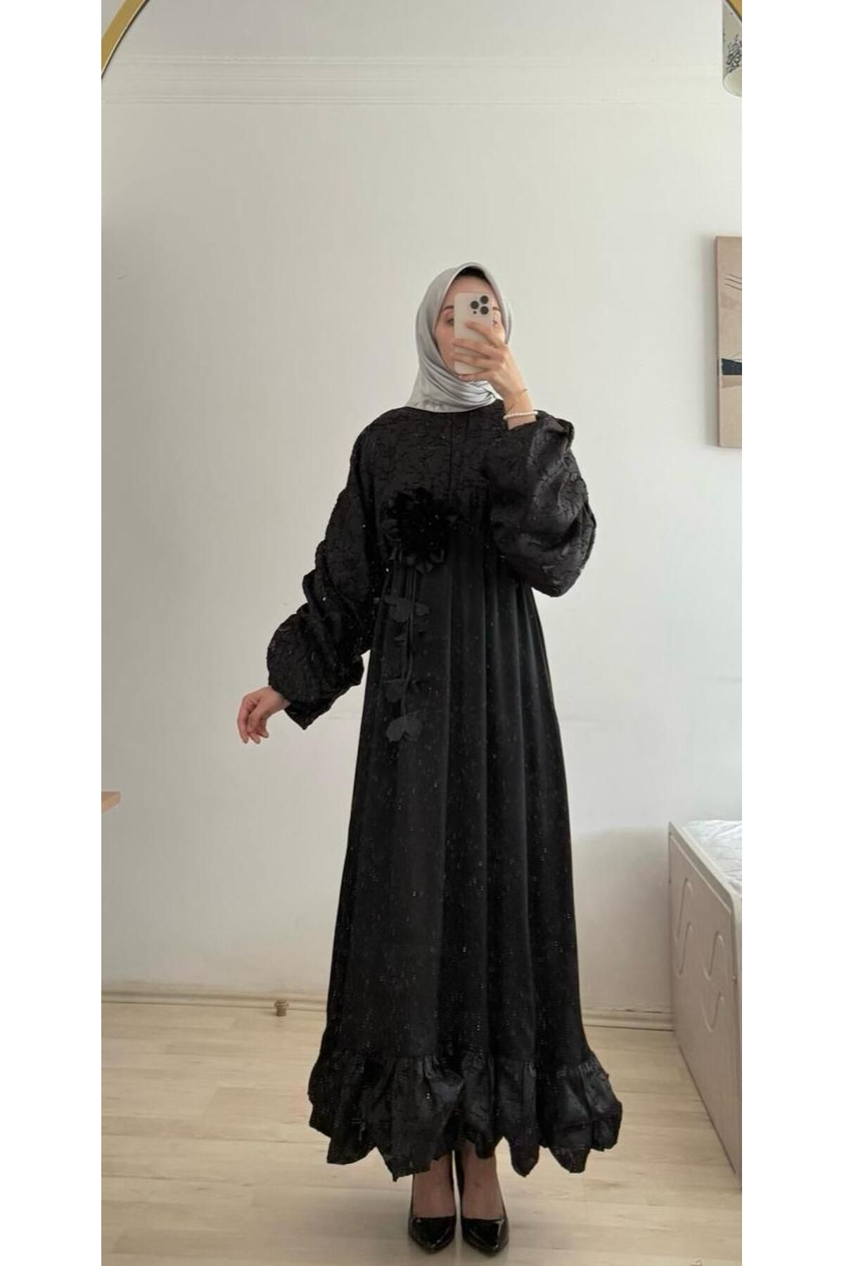 RSTM butik fırfırlı saten kumaş özel günler için abiye elbise