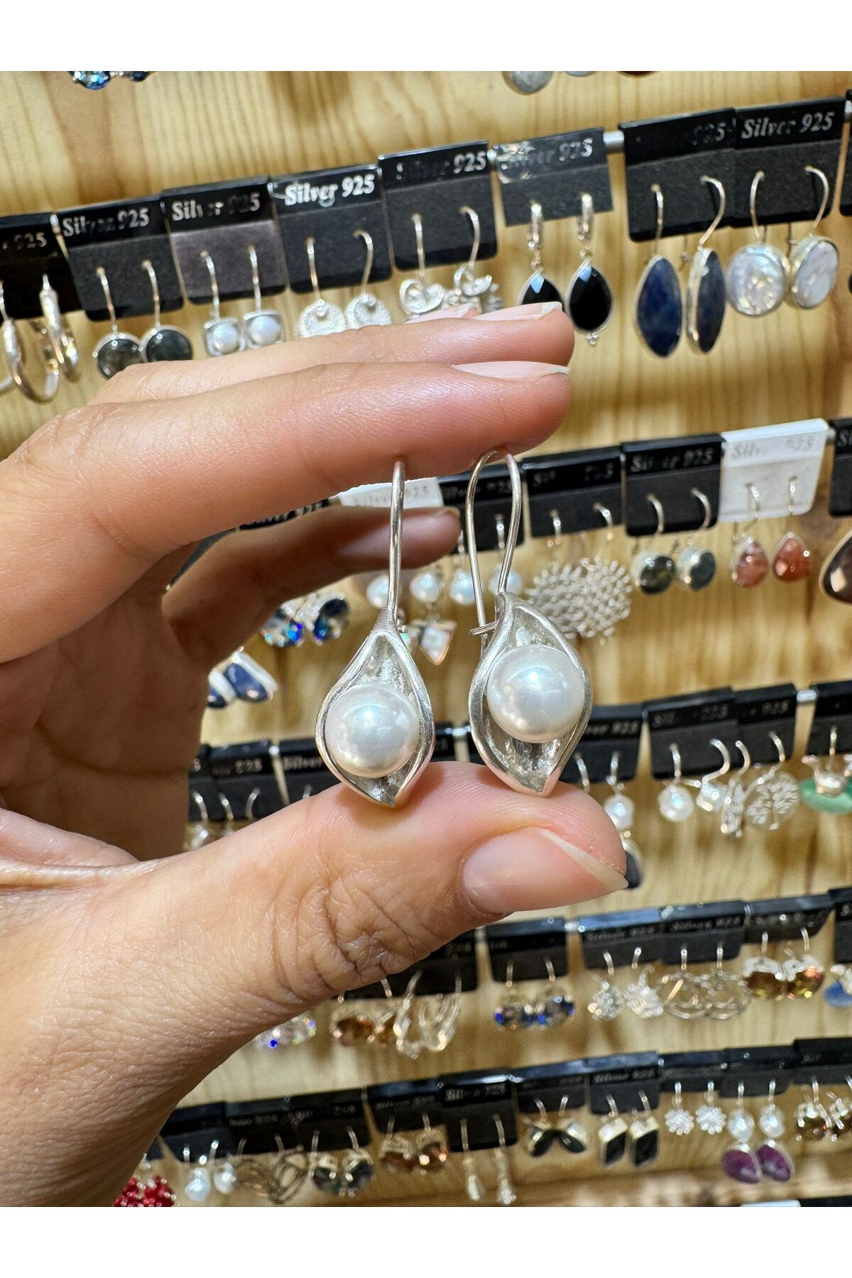 hayaltasari DOĞAL İNCİ TAŞLI GÜMÜŞ KÜPE