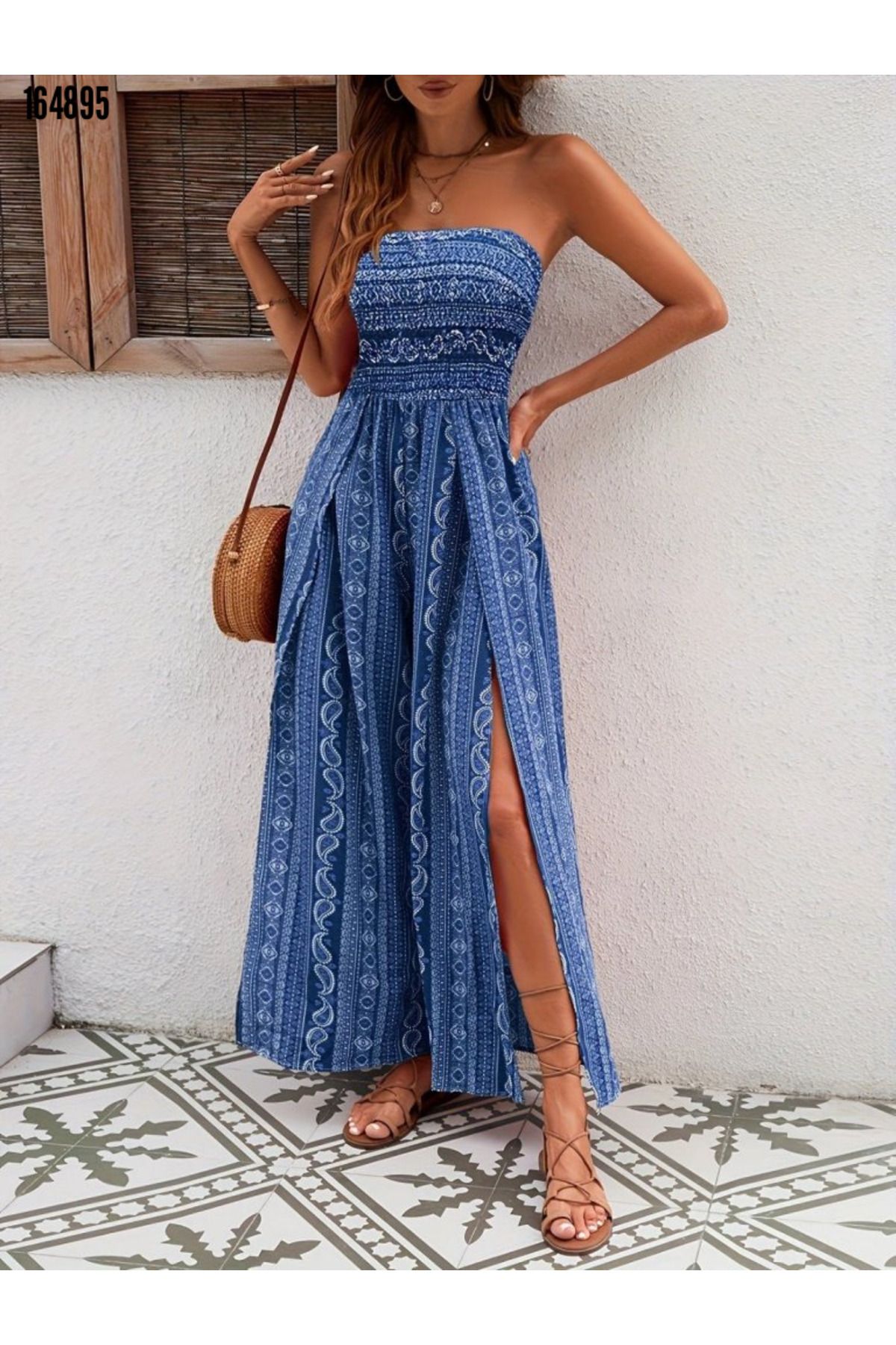 BZ Boutique Straplez Gipeli Yırtmaçlı Desenli Büyük Beden Süprem Pantolon Etek 164896