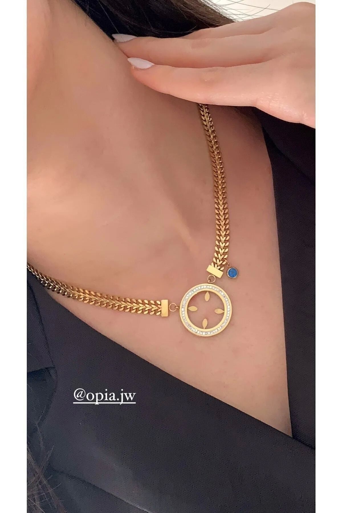 HEDİYEBOHÇAM - Nazar Boncuklu Kuyumcu Model Çelik Kolye (ÇEYREK KOYULABİLİR MODELDİR) (49CM)