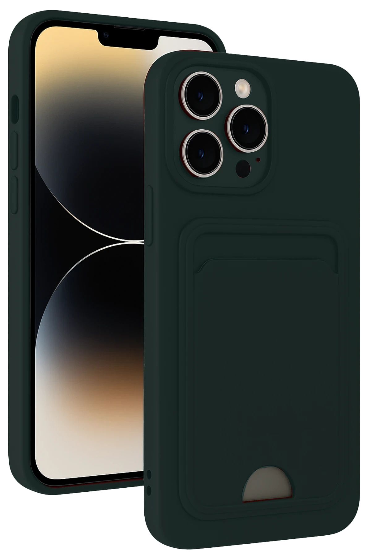 cepmoda iPhonE 13 PRO uyumlu | Kartlıklı Slim Telefon Kılıfı - Yumuşak iNce Silikon Kapak | YEŞİL