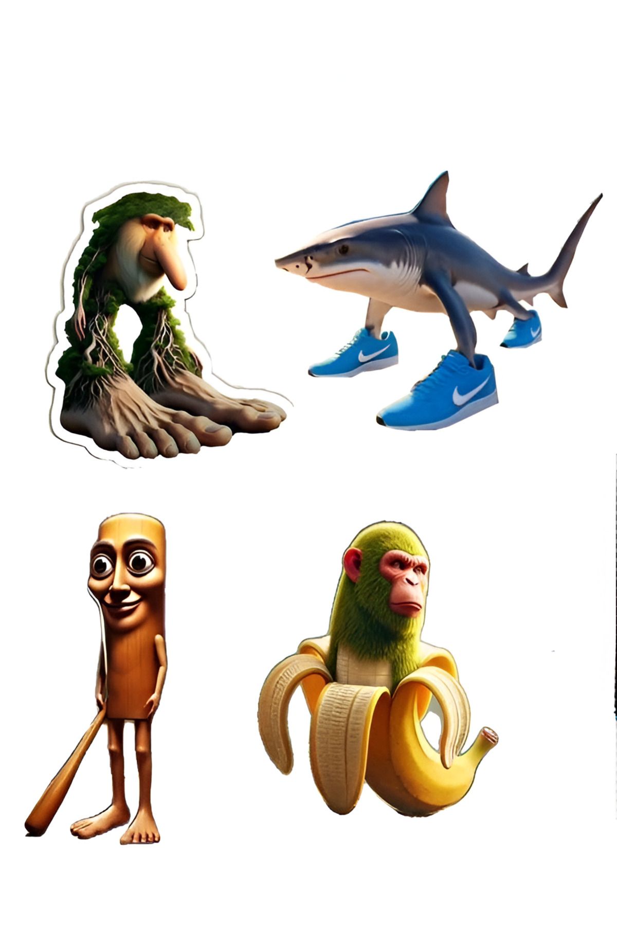 3DLAYERCRAFT 4'lü Set Brainrot Figür Tung Tung Sahur, Brr Brr Patapim, Tralarero Tralala, Chimpanzini Bananini