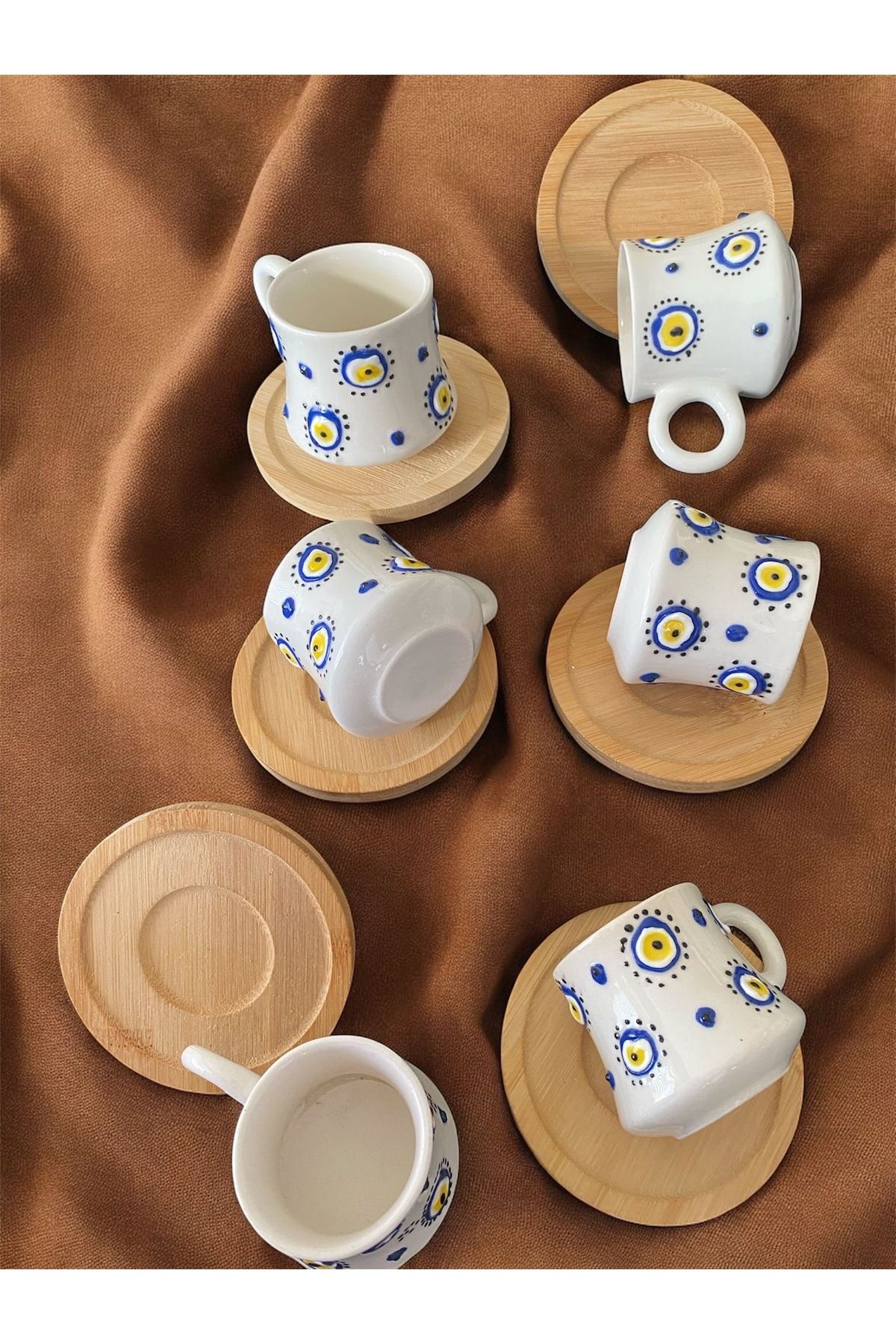 nutyaart Sarı nazar el yapımı fincan takımı
