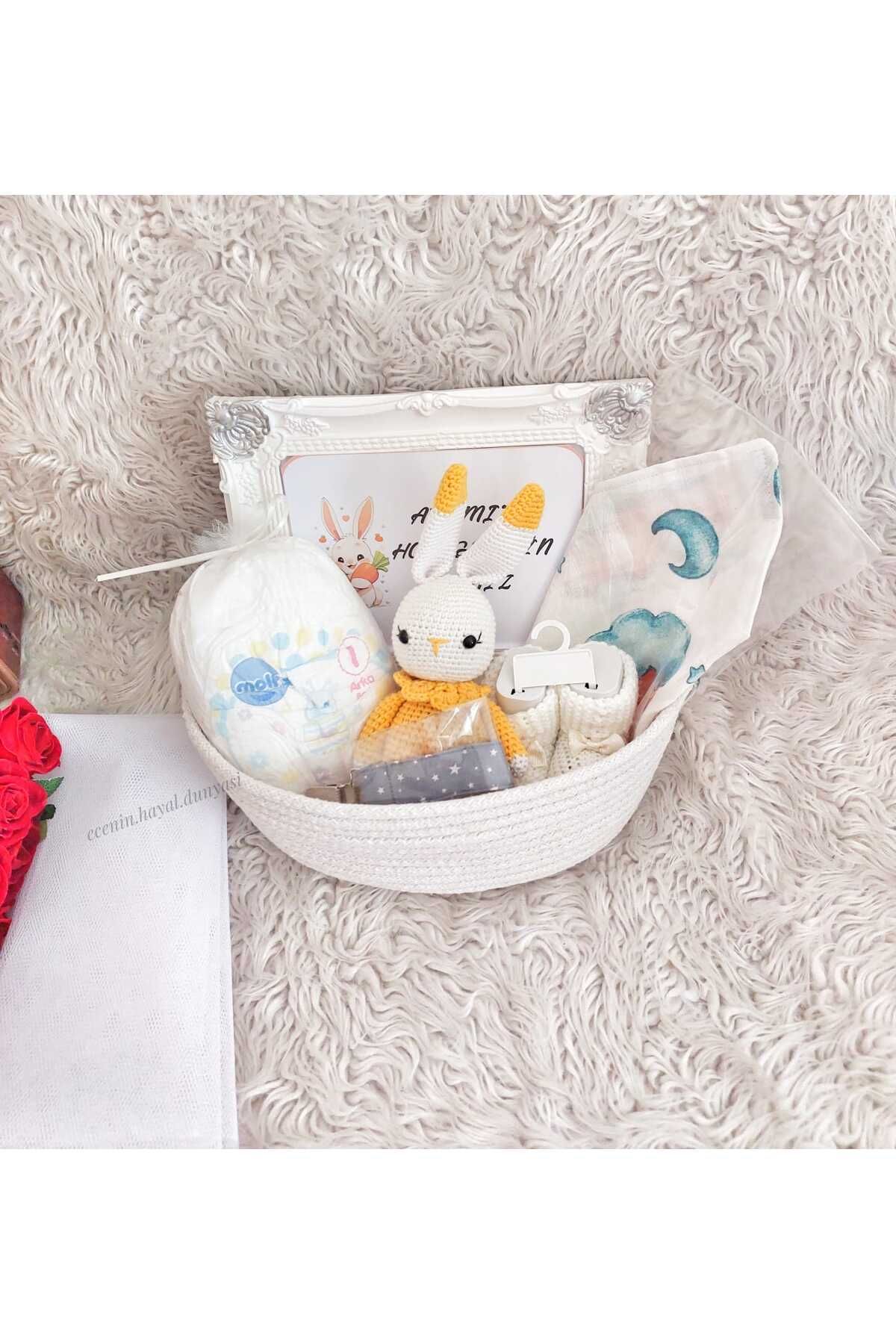 eceninhayaldunyasi Hoş Geldin Bebek Sepeti Erkek Kız Bebek Hastane Hediye Sepeti Özel El Emeği (MAVİ) Baby Shower