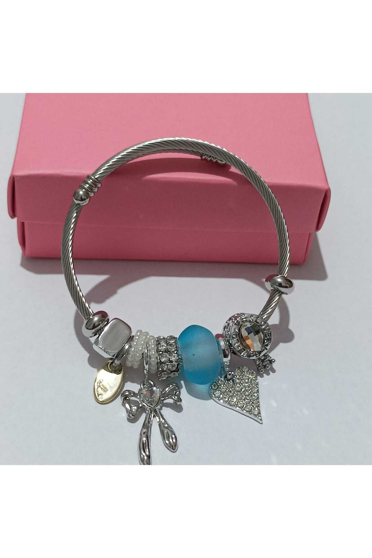 HEDİYEBOHÇAM Çelik Midye Yıldız Charm Bileklik Silver